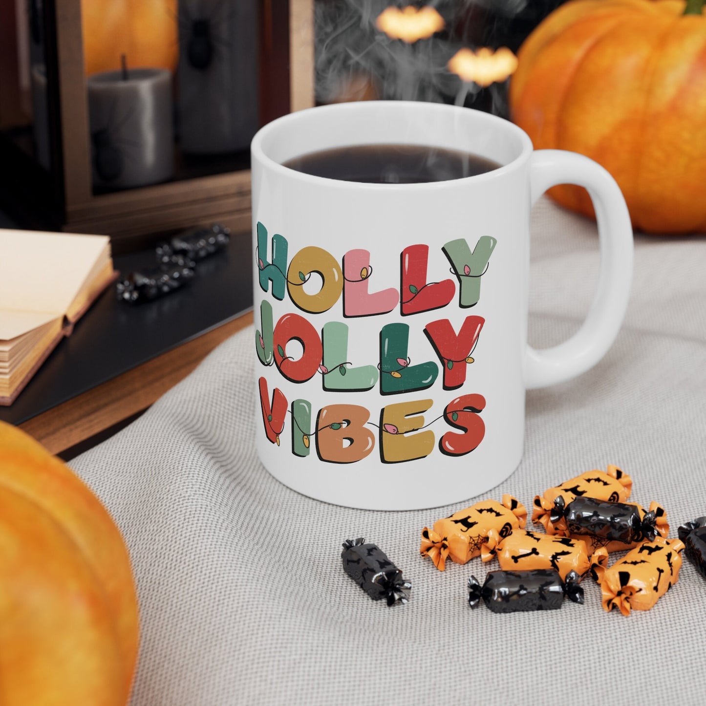 Holly Jolly Vibes Christmas Mug, Perfect Holiday Cheer Coffee Mug, Gift Mug for Christmas Spirit, Cute Christmas mugs for Family and friends