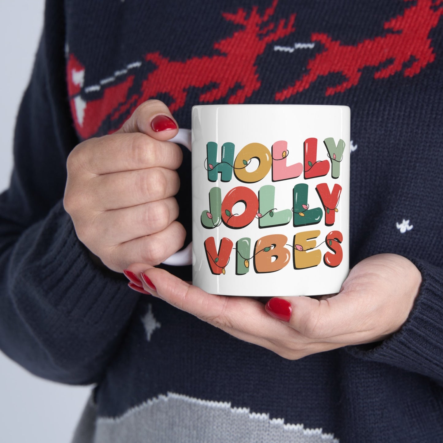 Holly Jolly Vibes Christmas Mug, Perfect Holiday Cheer Coffee Mug, Gift Mug for Christmas Spirit, Cute Christmas mugs for Family and friends