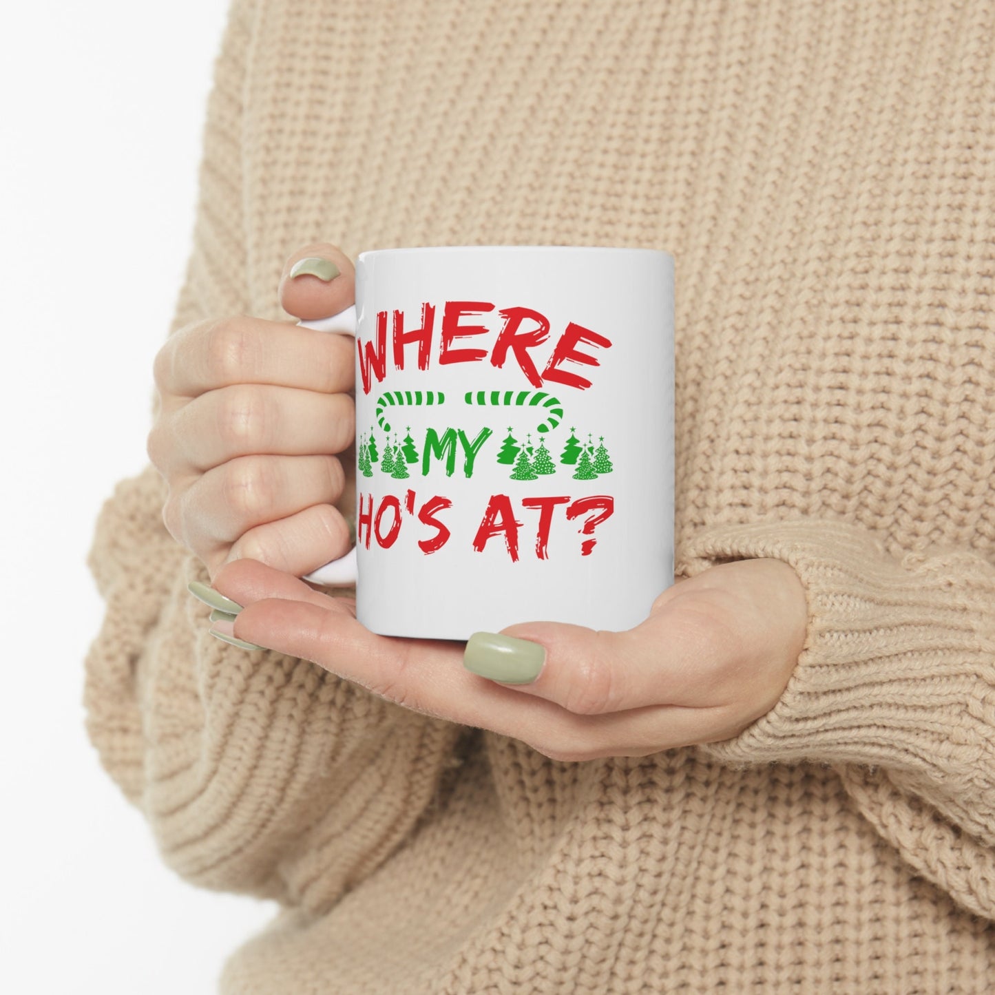 Where My Hos At Christmas Mug, Perfect Holiday Cheer Coffee Mug, Gift Mug for Christmas Spirit, Cute Christmas mugs for Family and friends