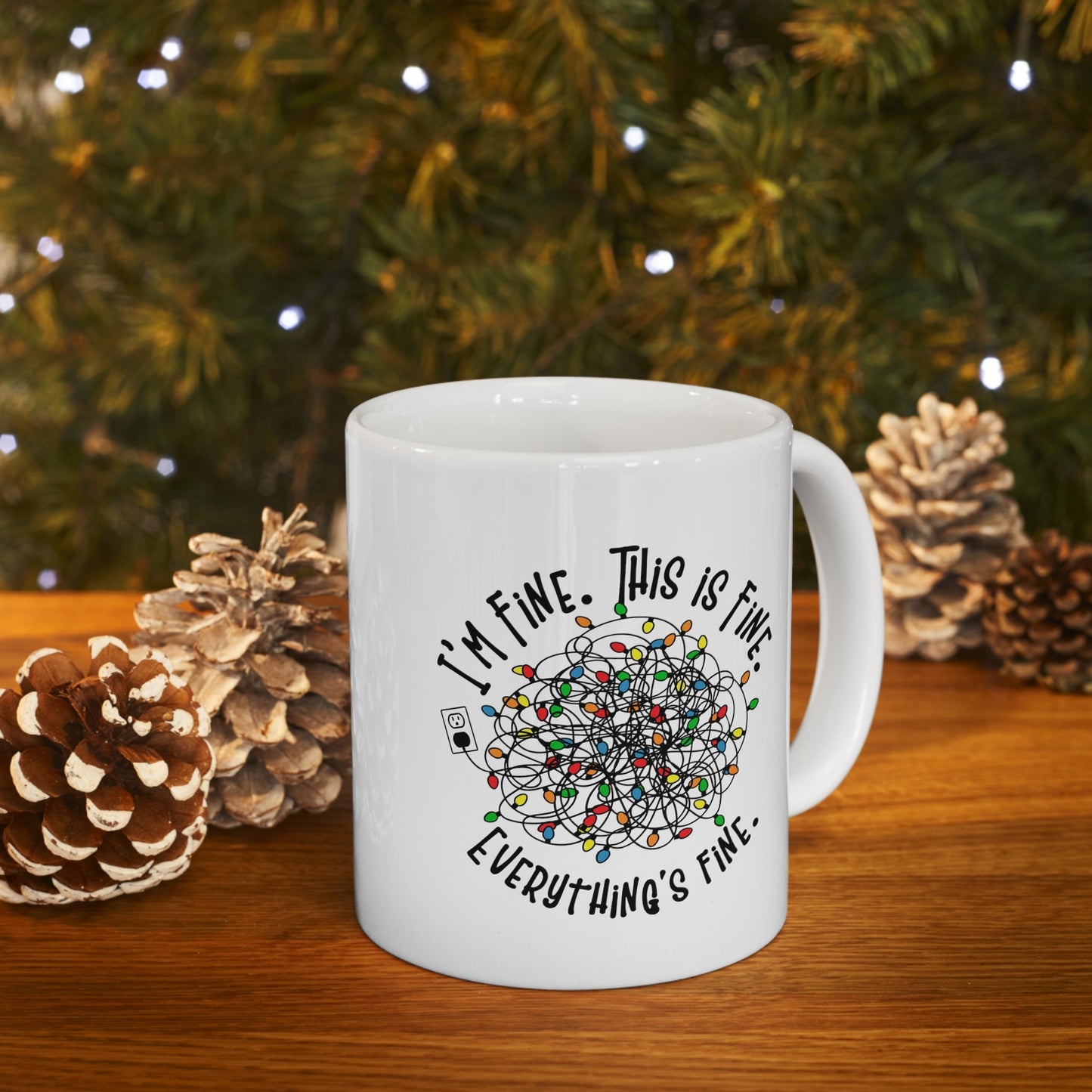 Im Fine This is Fine Xmas Mug, Perfect Holiday Cheer Coffee Mug, Gift Mug for Christmas Spirit, Cute Christmas mugs for Family and friends