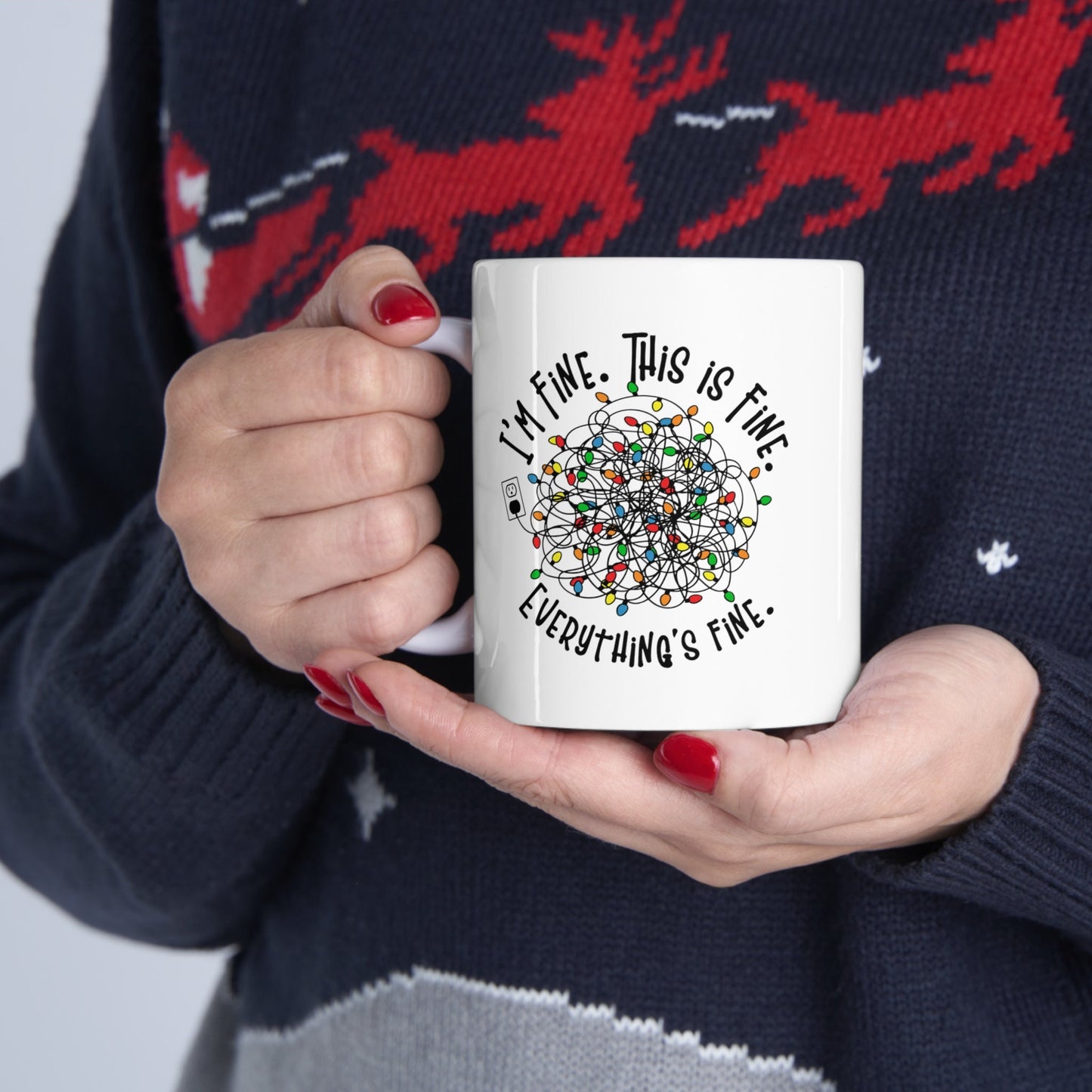 Im Fine This is Fine Xmas Mug, Perfect Holiday Cheer Coffee Mug, Gift Mug for Christmas Spirit, Cute Christmas mugs for Family and friends