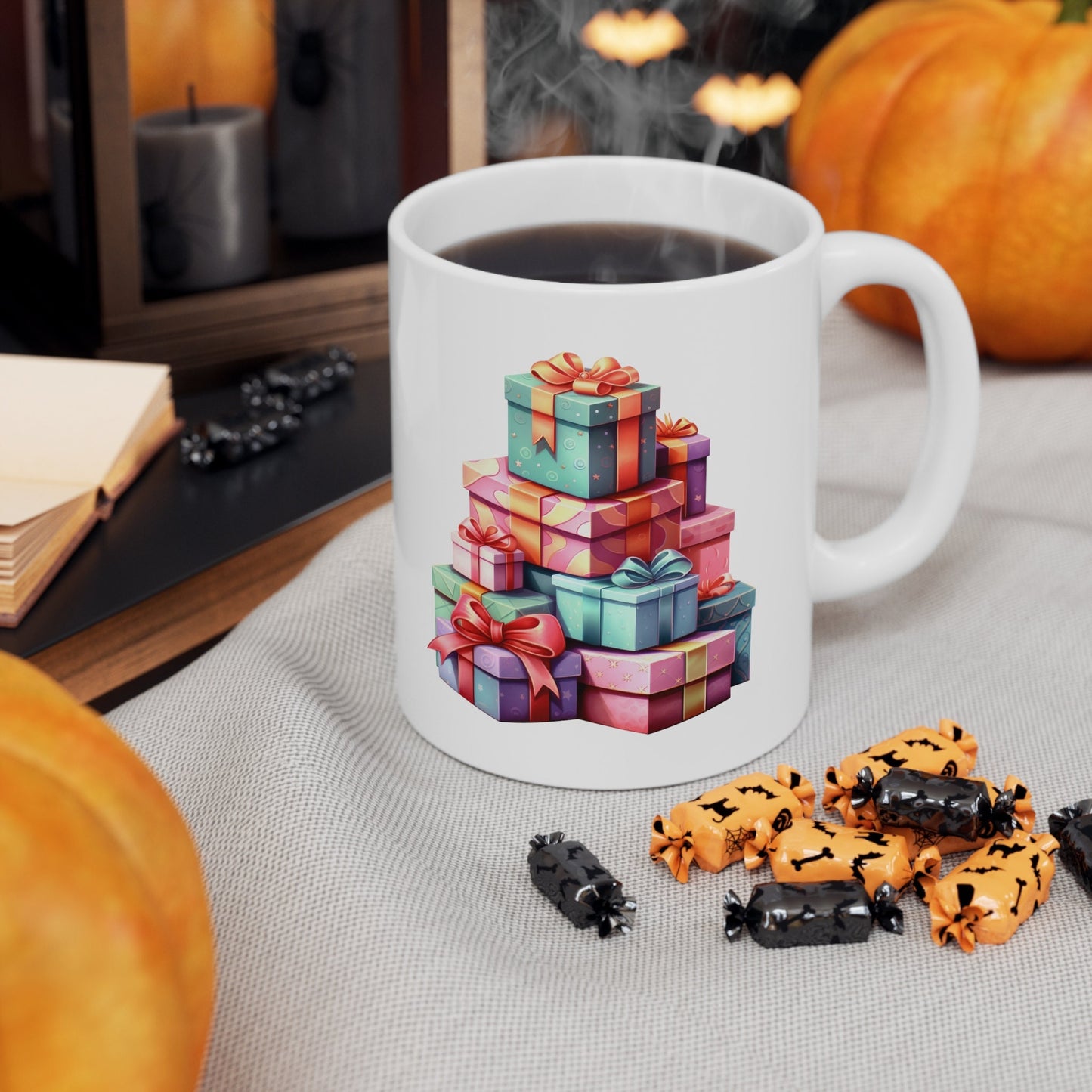 Tower of Presents Christmas Mug, Perfect Holiday Cheer Coffee Mug, Gift Mug for Christmas Spirit, Cute Christmas mugs for Family and friends