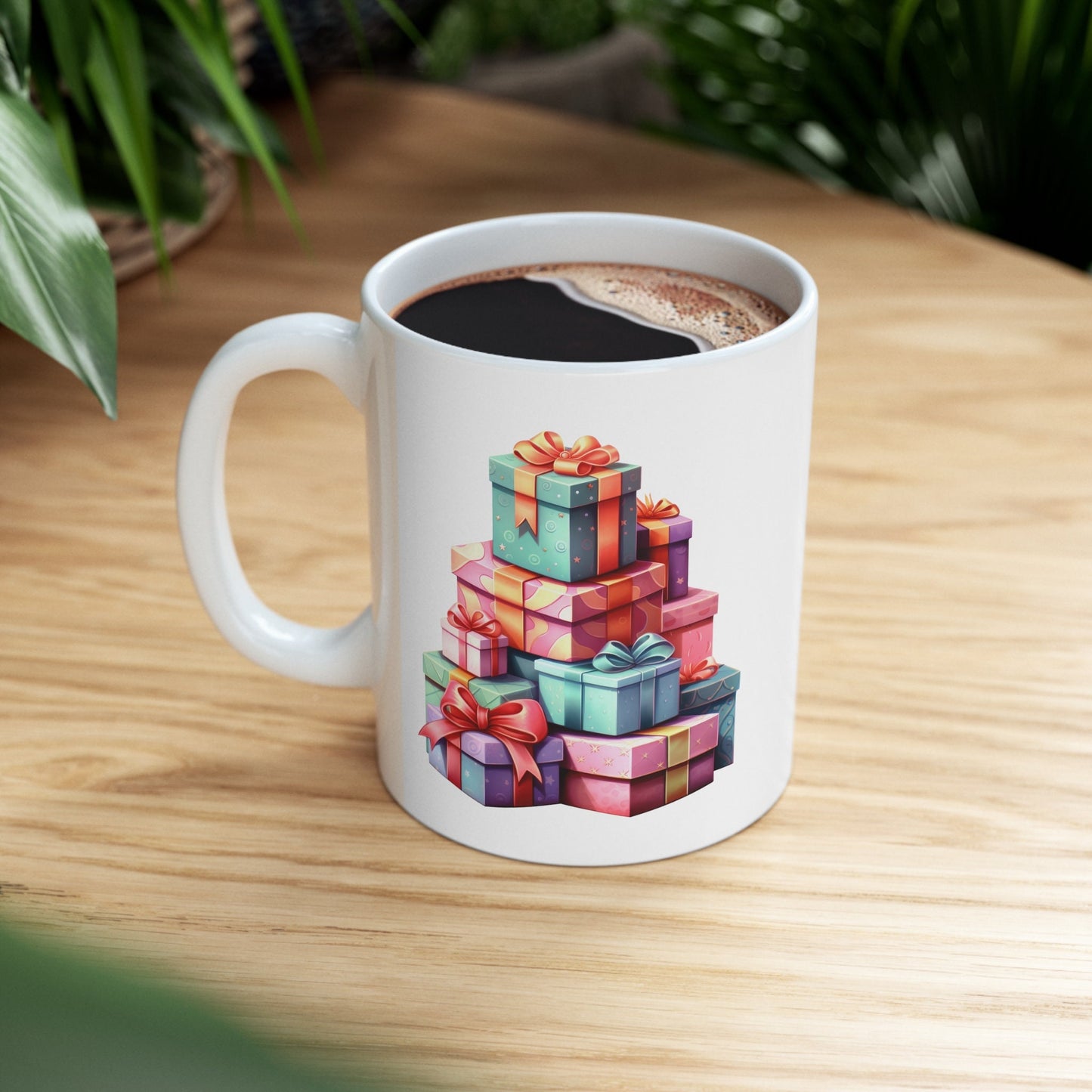 Tower of Presents Christmas Mug, Perfect Holiday Cheer Coffee Mug, Gift Mug for Christmas Spirit, Cute Christmas mugs for Family and friends
