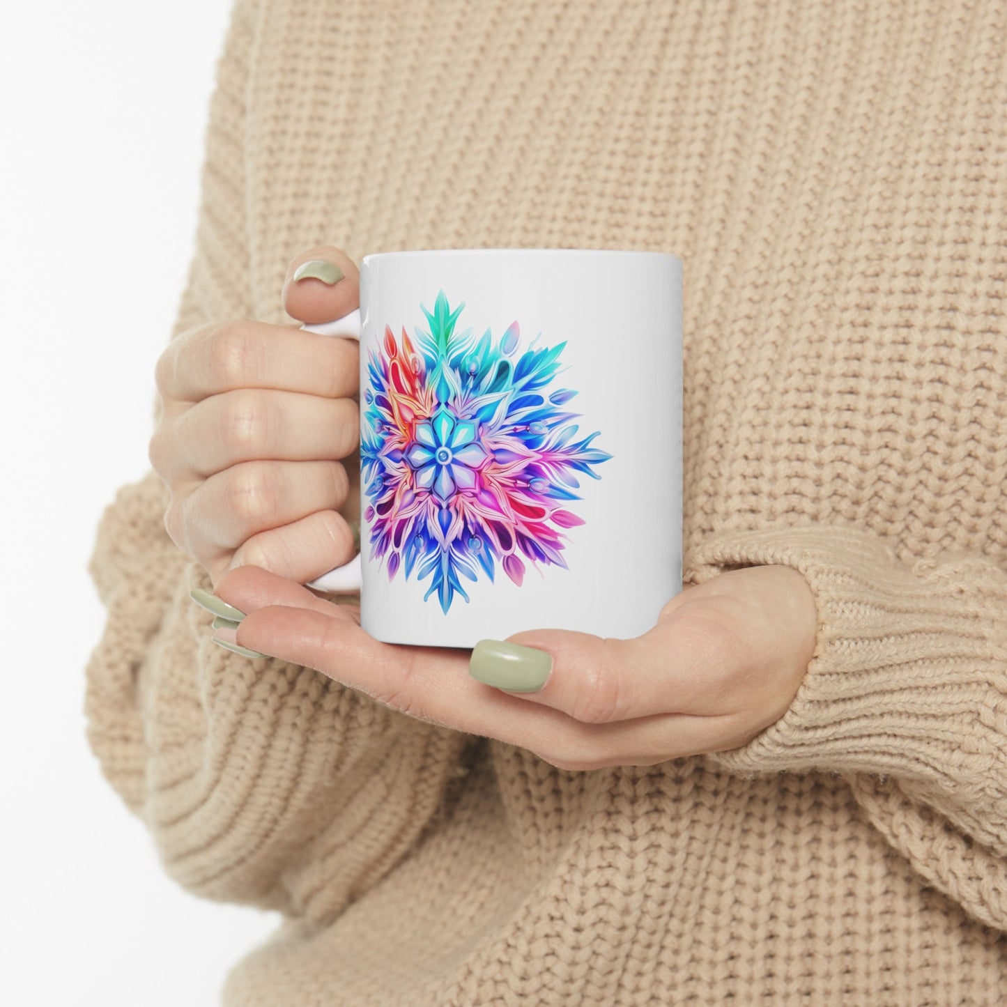 Rainbow Snowflake Christmas Mug, Perfect Holiday Cheer Coffee Mug, Gift Mug for Christmas Spirit, Cute Christmas mugs for Family and friends