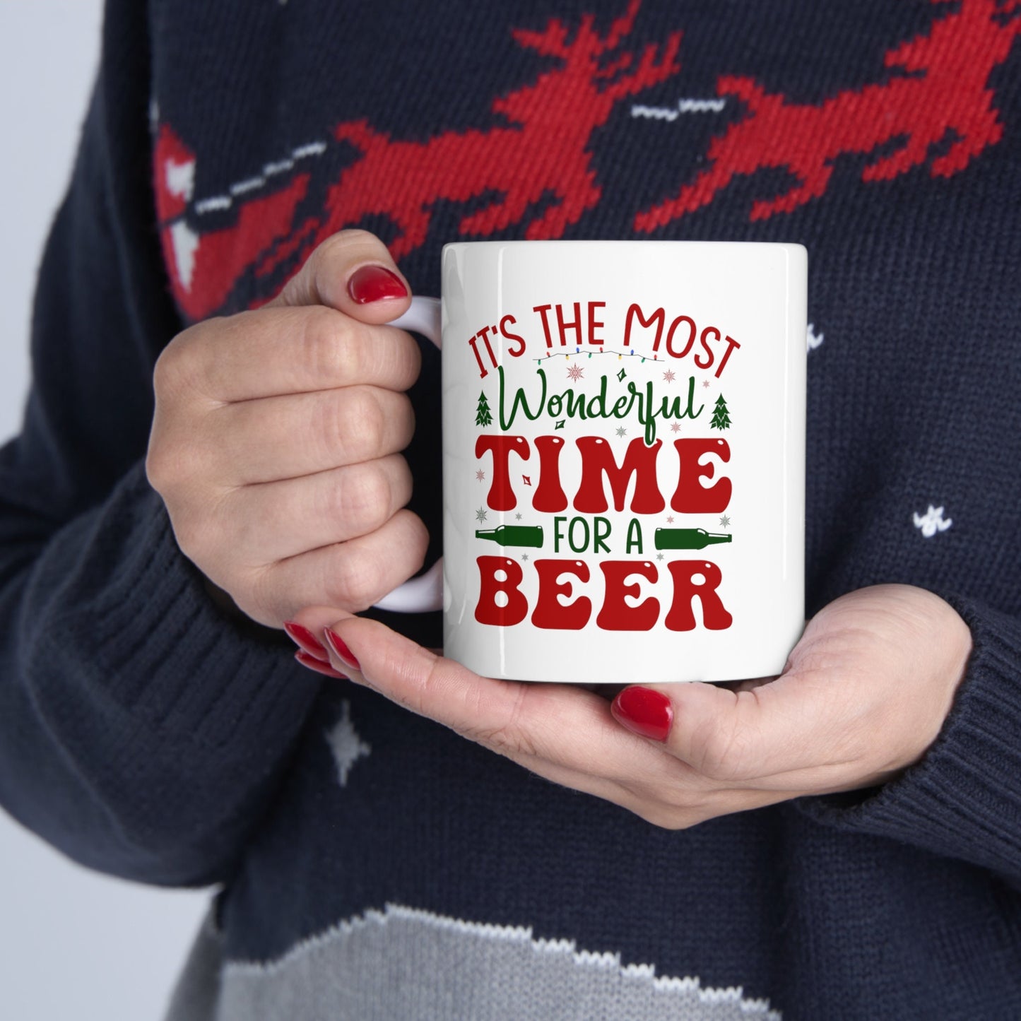 Time for A Beer Christmas Mug, Perfect Holiday Cheer Coffee Mug, Gift Mug for Christmas Spirit, Cute Christmas mugs for Family and friends
