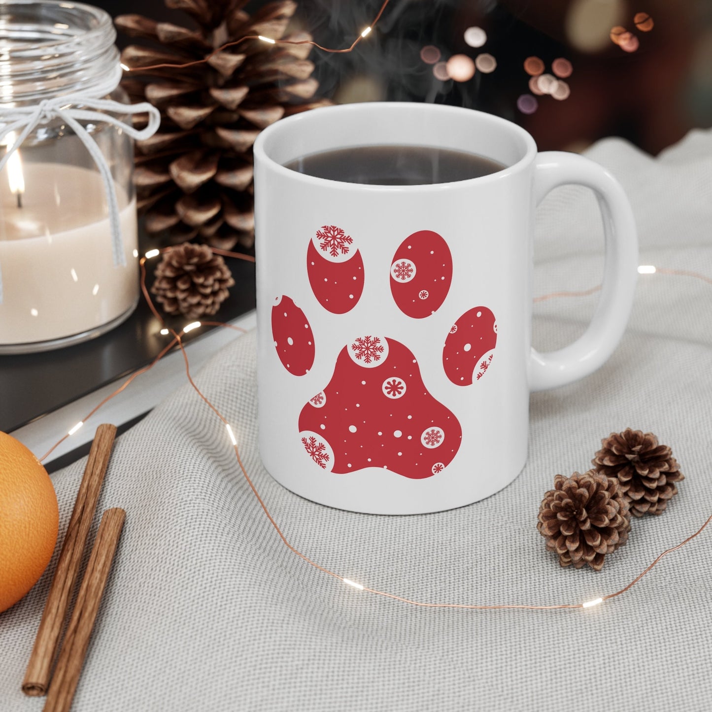 Holiday Paw Print Christmas Mug, Perfect Holiday Cheer Coffee Mug, Gift Mug for Christmas Spirit, Cute Christmas mugs for Family and friends