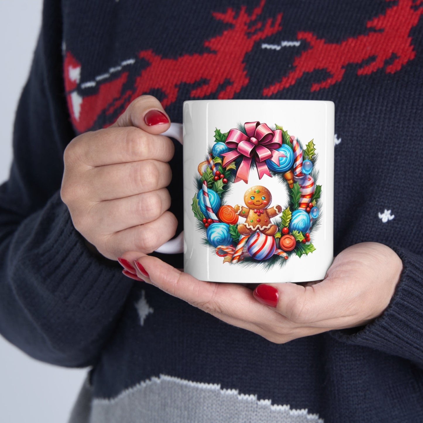 Holiday reef Gingerbread man Mug, Perfect Holiday Cheer Coffee Mug, Gift Mug for Christmas Spirit, Cute Christmas mug for Family and friends