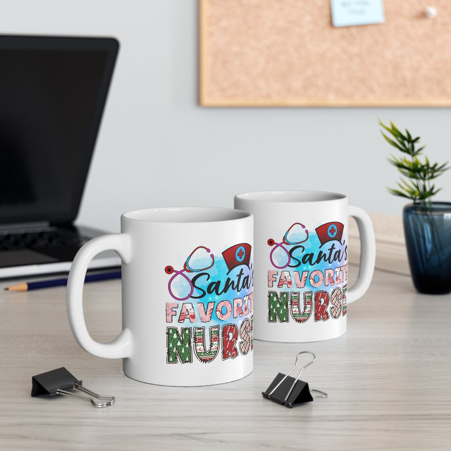 Santa's Favorite Nurse Christmas Mug, Perfect Holiday Cheer Coffee Mug, Gift Mug for Christmas Spirit, Cute X-Mas mug for Family and friends