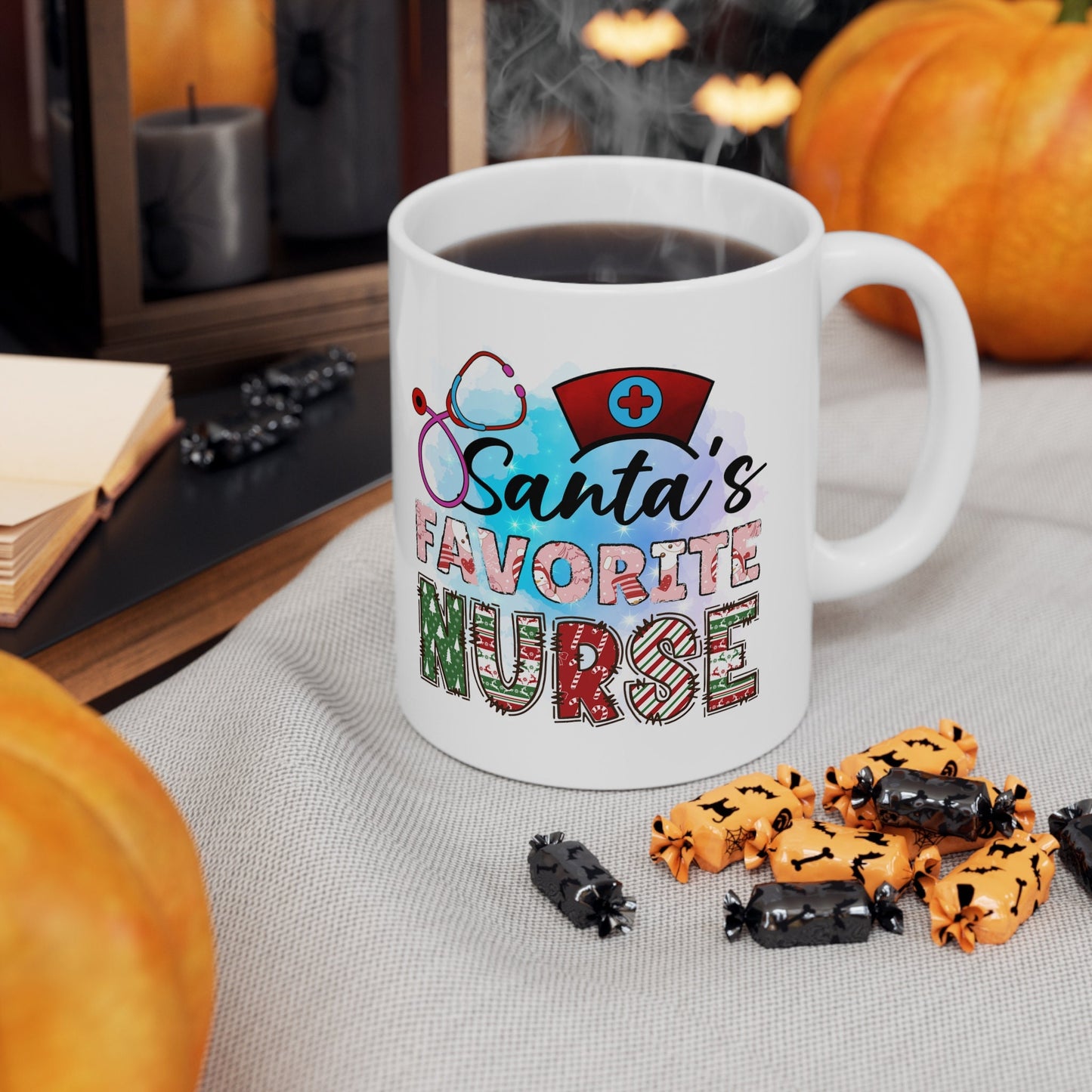 Santa's Favorite Nurse Christmas Mug, Perfect Holiday Cheer Coffee Mug, Gift Mug for Christmas Spirit, Cute X-Mas mug for Family and friends