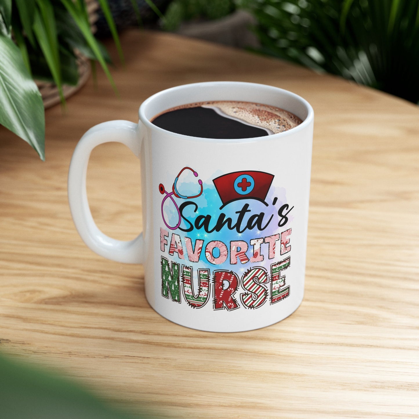 Santa's Favorite Nurse Christmas Mug, Perfect Holiday Cheer Coffee Mug, Gift Mug for Christmas Spirit, Cute X-Mas mug for Family and friends