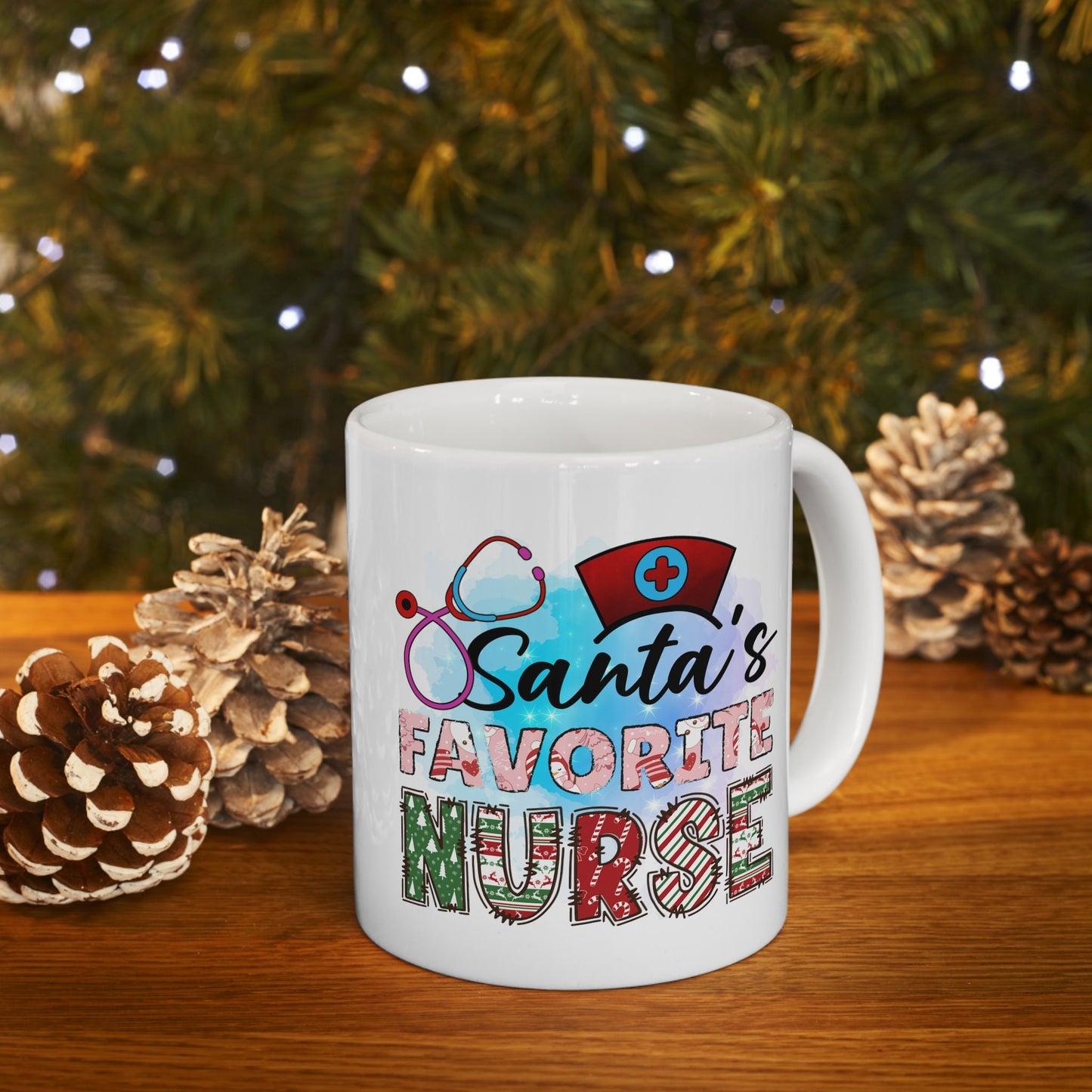 Santa's Favorite Nurse Christmas Mug, Perfect Holiday Cheer Coffee Mug, Gift Mug for Christmas Spirit, Cute X-Mas mug for Family and friends