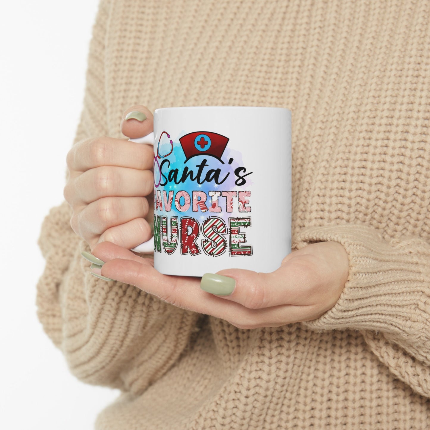 Santa's Favorite Nurse Christmas Mug, Perfect Holiday Cheer Coffee Mug, Gift Mug for Christmas Spirit, Cute X-Mas mug for Family and friends