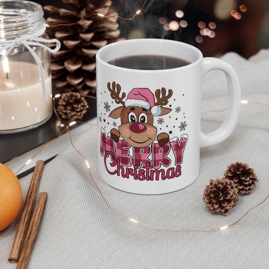 Reindeer Merry Christmas Mug, Perfect Holiday Cheer Coffee Mug, Gift Mug for Christmas Spirit, Cute Christmas mug for Family and friends