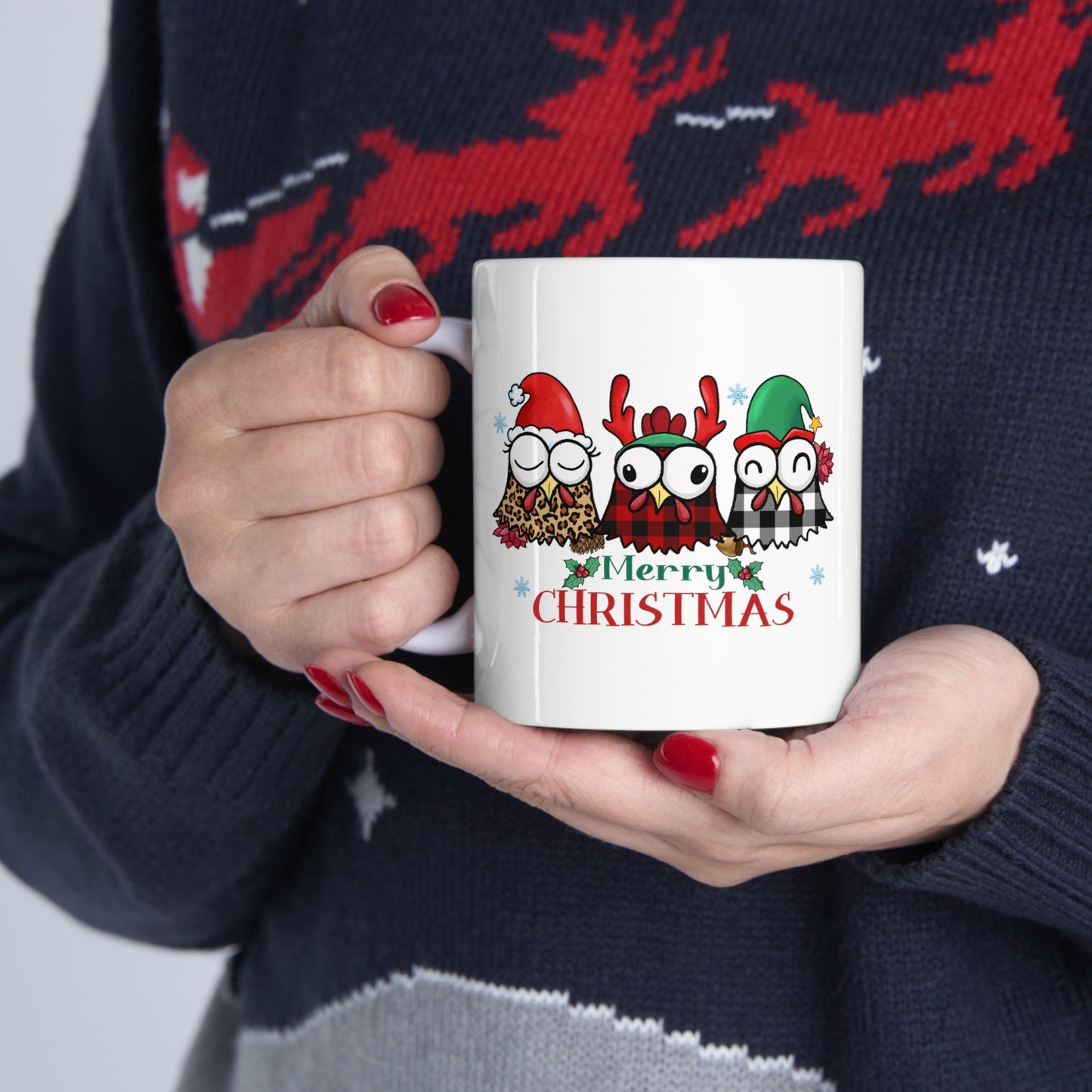 Christmas Chickens Christmas Mug, Perfect Holiday Cheer Coffee Mug, Gift Mug for Christmas Spirit, Cute Christmas mug for Family and friends