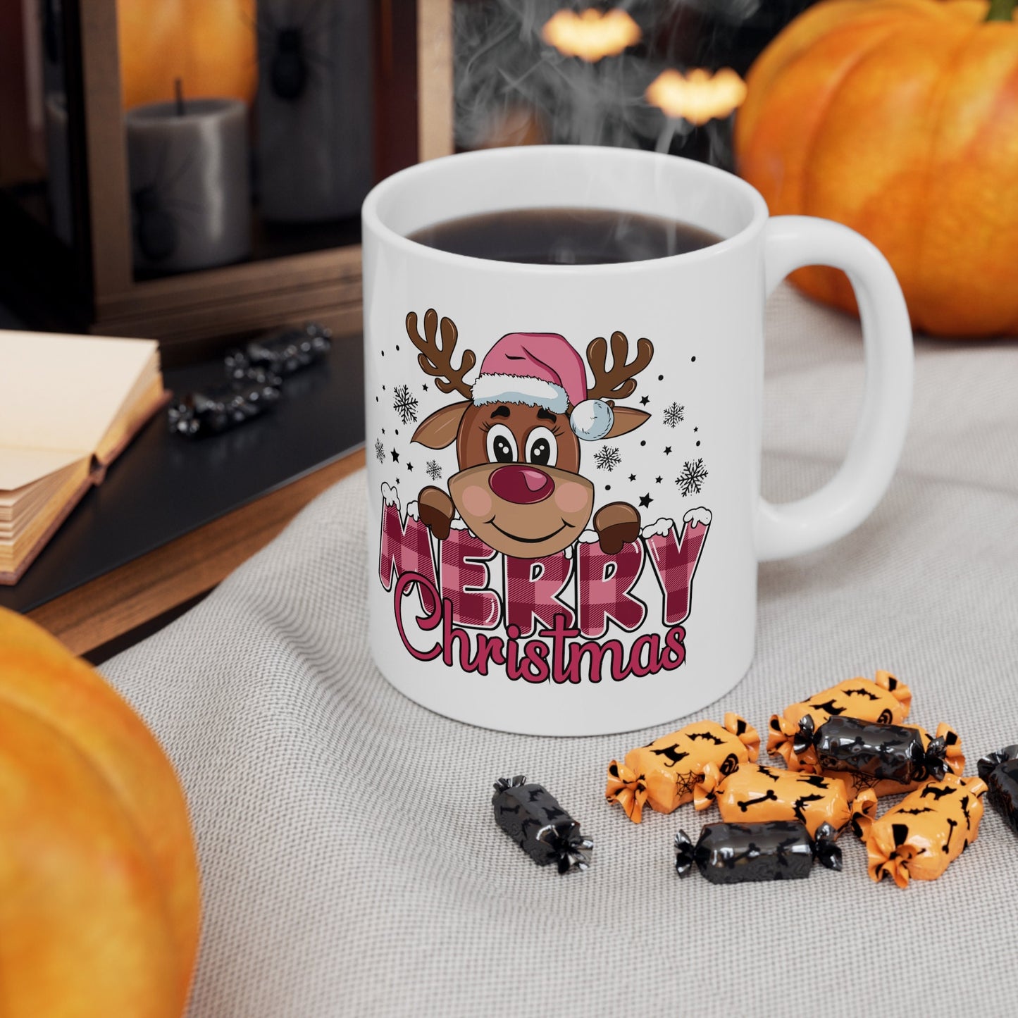 Reindeer Merry Christmas Mug, Perfect Holiday Cheer Coffee Mug, Gift Mug for Christmas Spirit, Cute Christmas mug for Family and friends