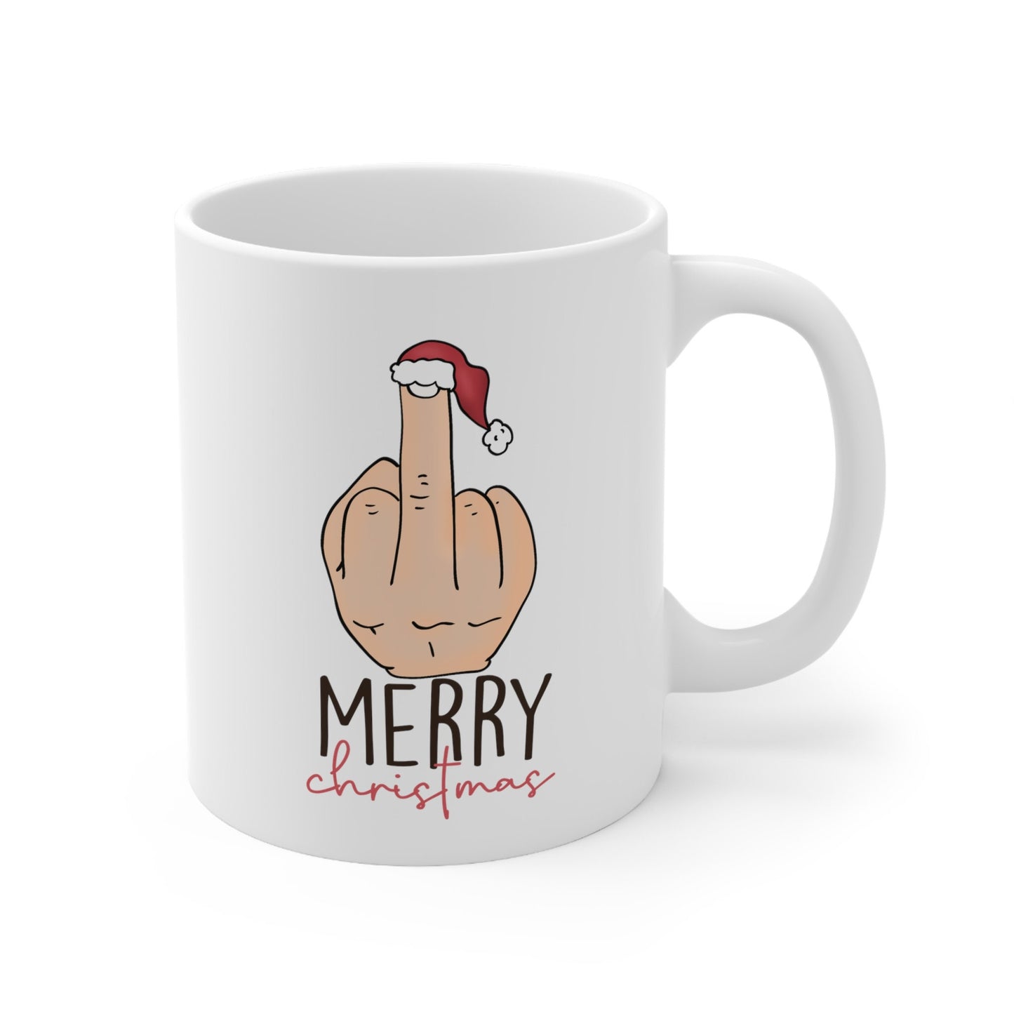 Middle Finger Merry Christmas Mug, Perfect Holiday Cheer Coffee Mug, Gift Mug for Christmas Spirit, Cute X-Mas mug for Family and friends