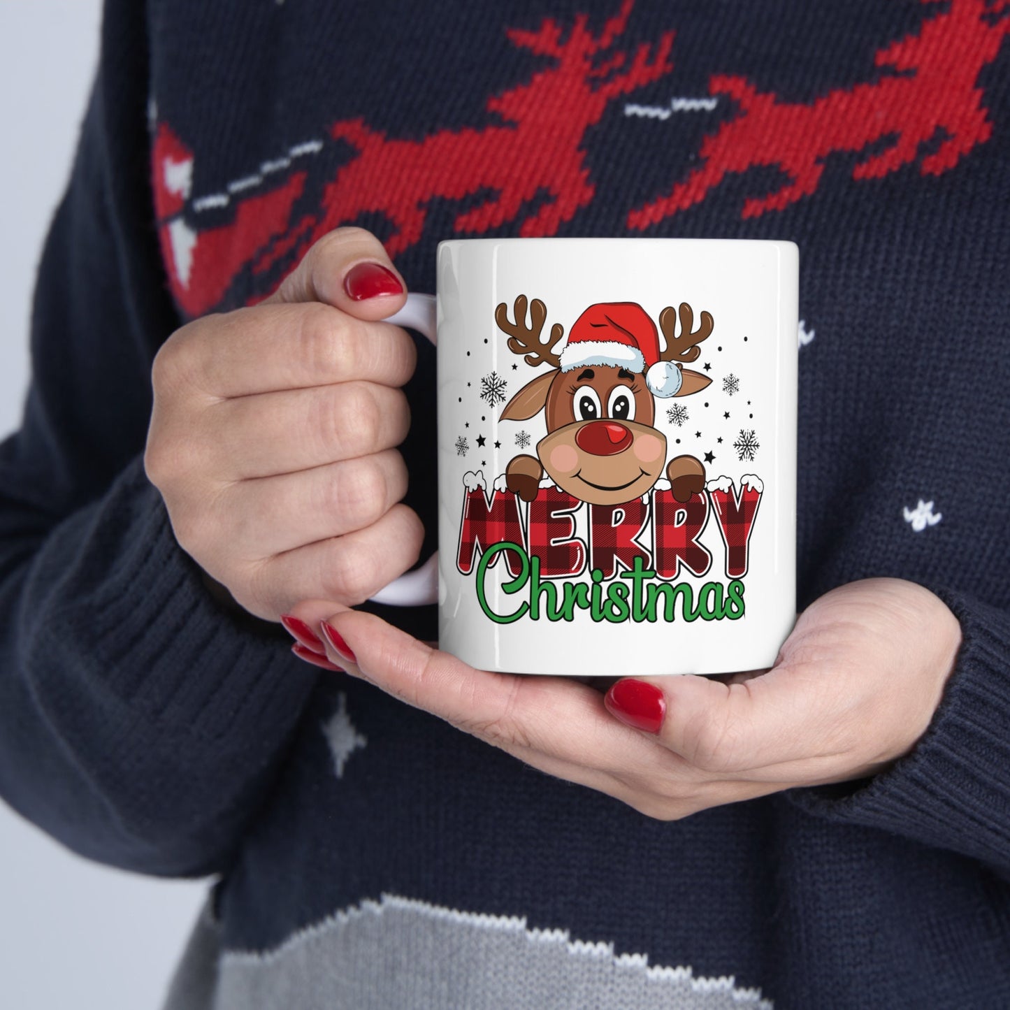 Reindeer Merry Christmas Mug, Perfect Holiday Cheer Coffee Mug, Gift Mug for Christmas Spirit, Cute Christmas mug for Family and friends