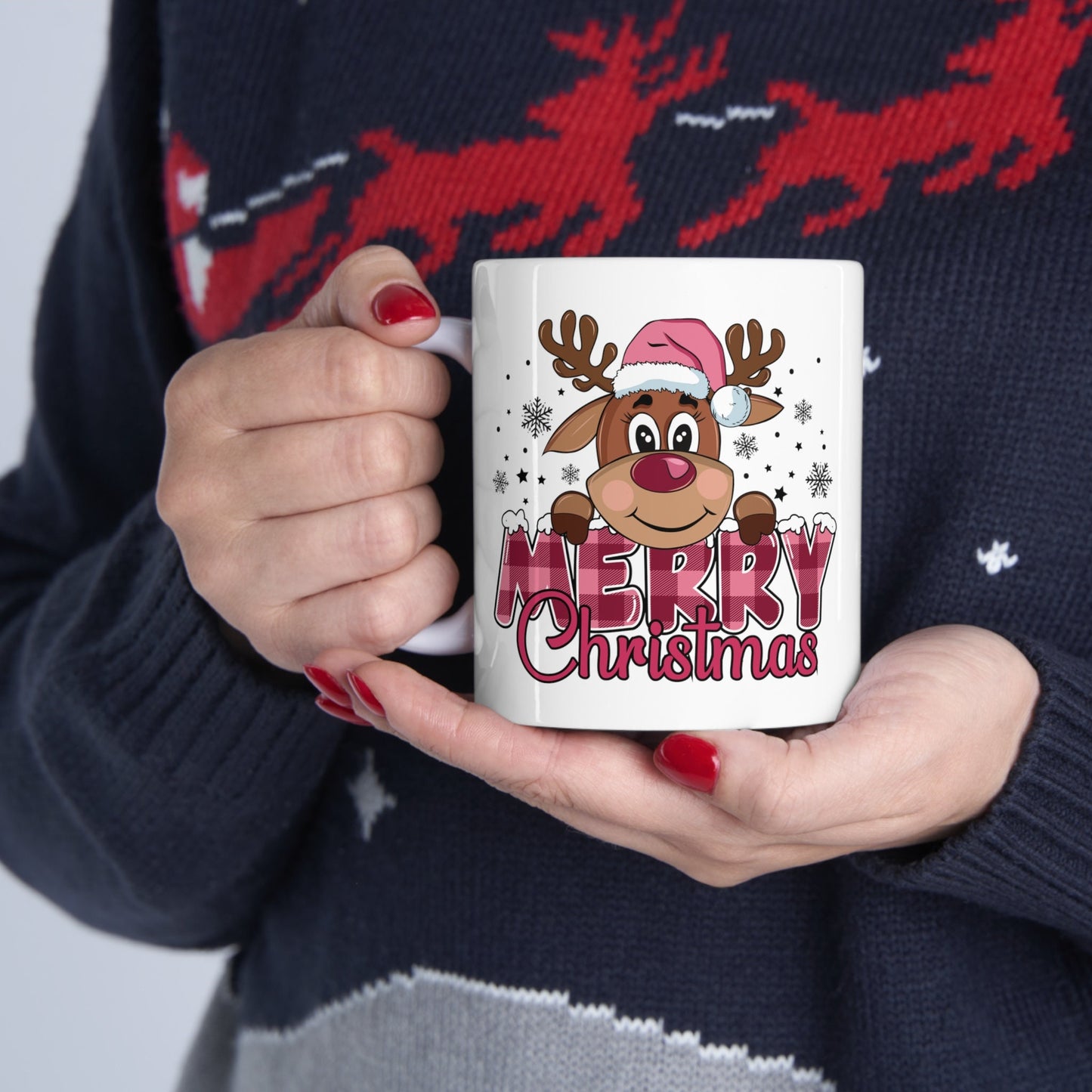 Reindeer Merry Christmas Mug, Perfect Holiday Cheer Coffee Mug, Gift Mug for Christmas Spirit, Cute Christmas mug for Family and friends