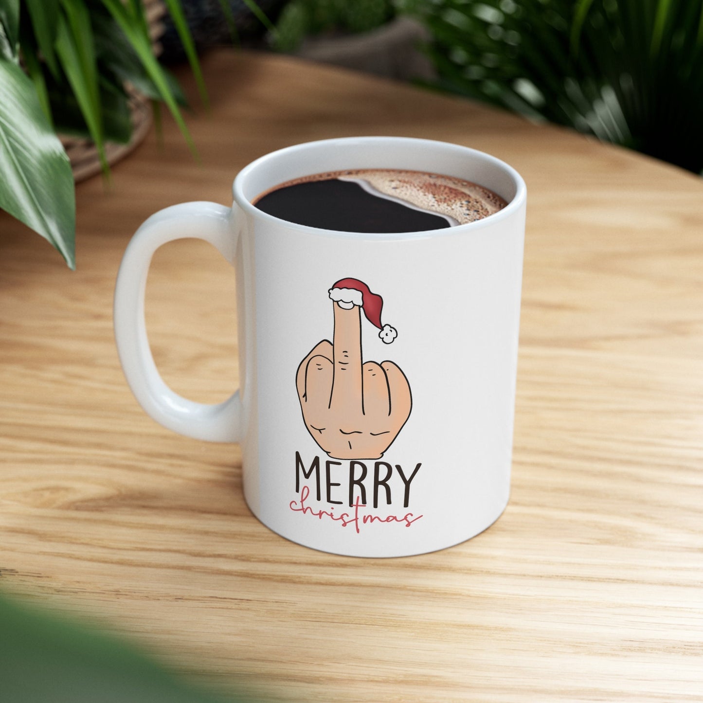 Middle Finger Merry Christmas Mug, Perfect Holiday Cheer Coffee Mug, Gift Mug for Christmas Spirit, Cute X-Mas mug for Family and friends