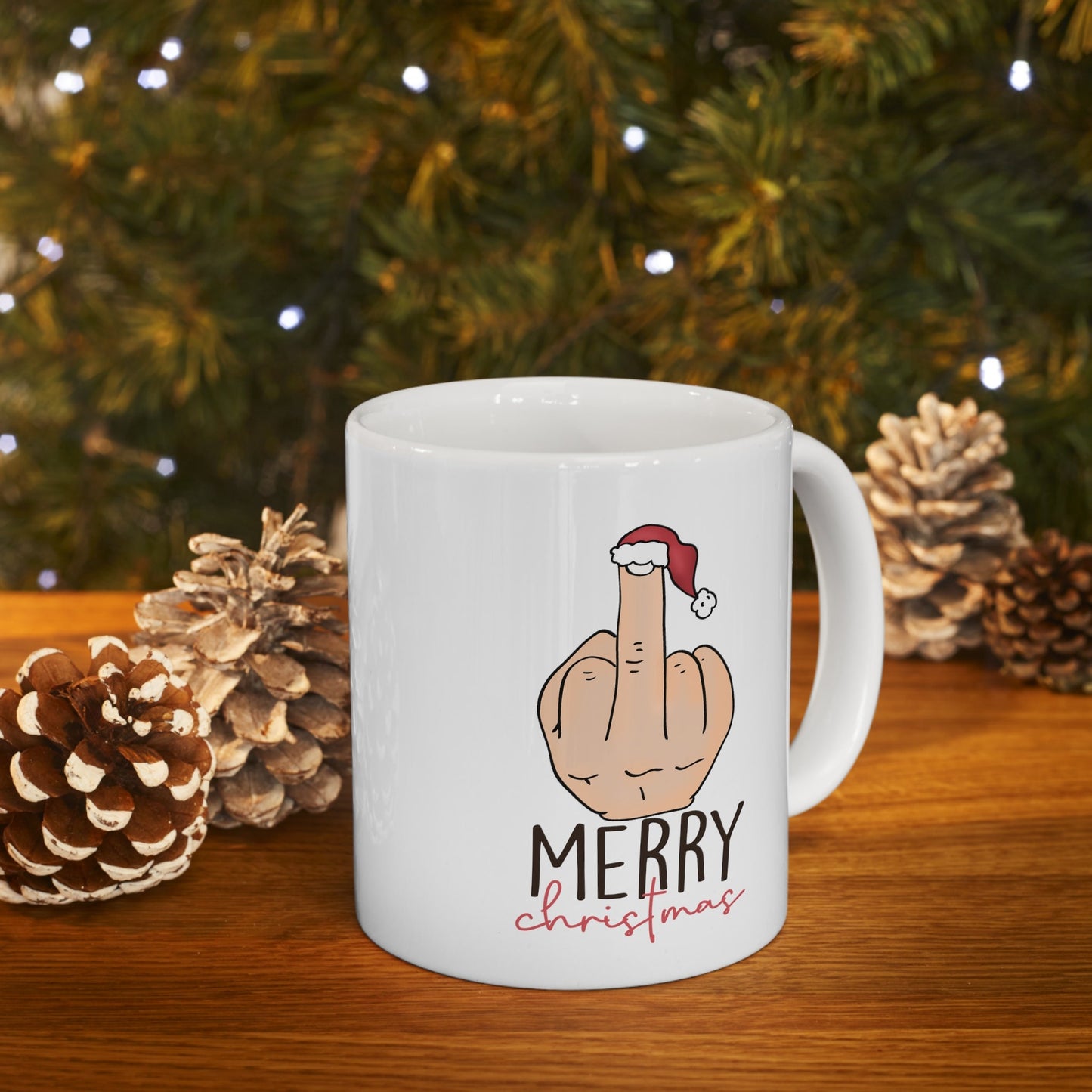 Middle Finger Merry Christmas Mug, Perfect Holiday Cheer Coffee Mug, Gift Mug for Christmas Spirit, Cute X-Mas mug for Family and friends