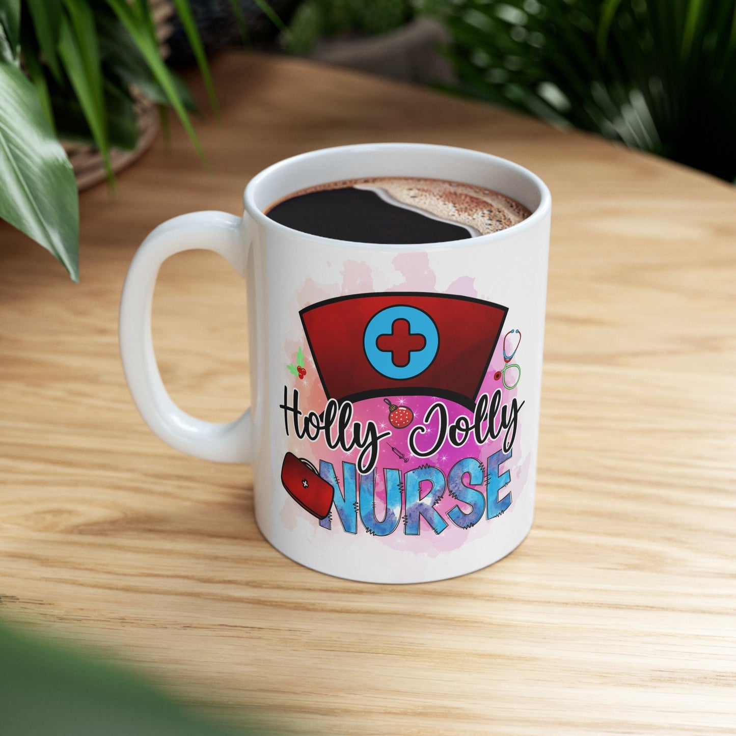 Holly Jolly Nurse Christmas Mug, Perfect Holiday Cheer Coffee Mug, Gift Mug for Christmas Spirit, Cute Christmas mug for Family and friends