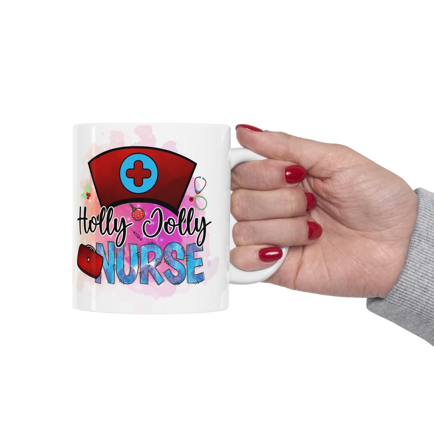Holly Jolly Nurse Christmas Mug, Perfect Holiday Cheer Coffee Mug, Gift Mug for Christmas Spirit, Cute Christmas mug for Family and friends