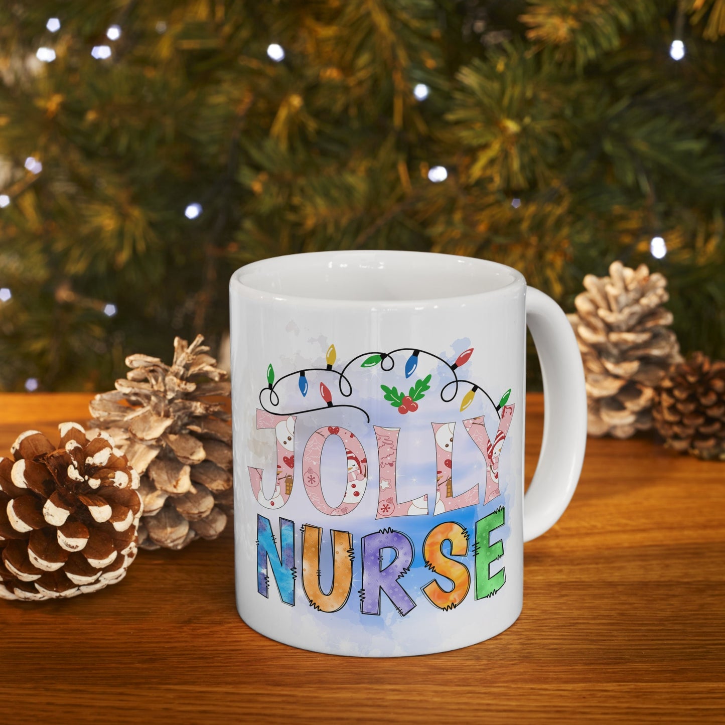 Jolly Nurse Christmas Mug, Perfect Holiday Cheer Coffee Mug, Gift Mug for Christmas Spirit, Cute X-Mas mug for Family and friends