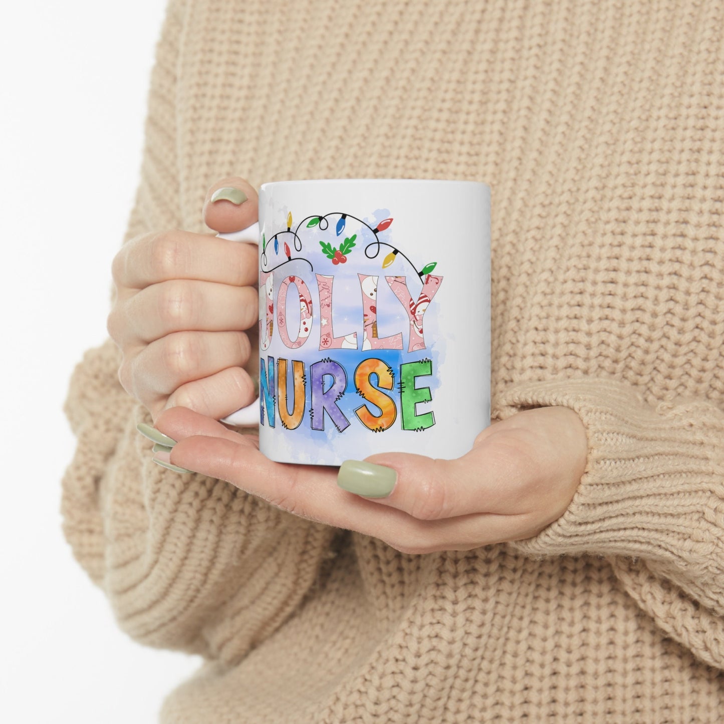 Jolly Nurse Christmas Mug, Perfect Holiday Cheer Coffee Mug, Gift Mug for Christmas Spirit, Cute X-Mas mug for Family and friends