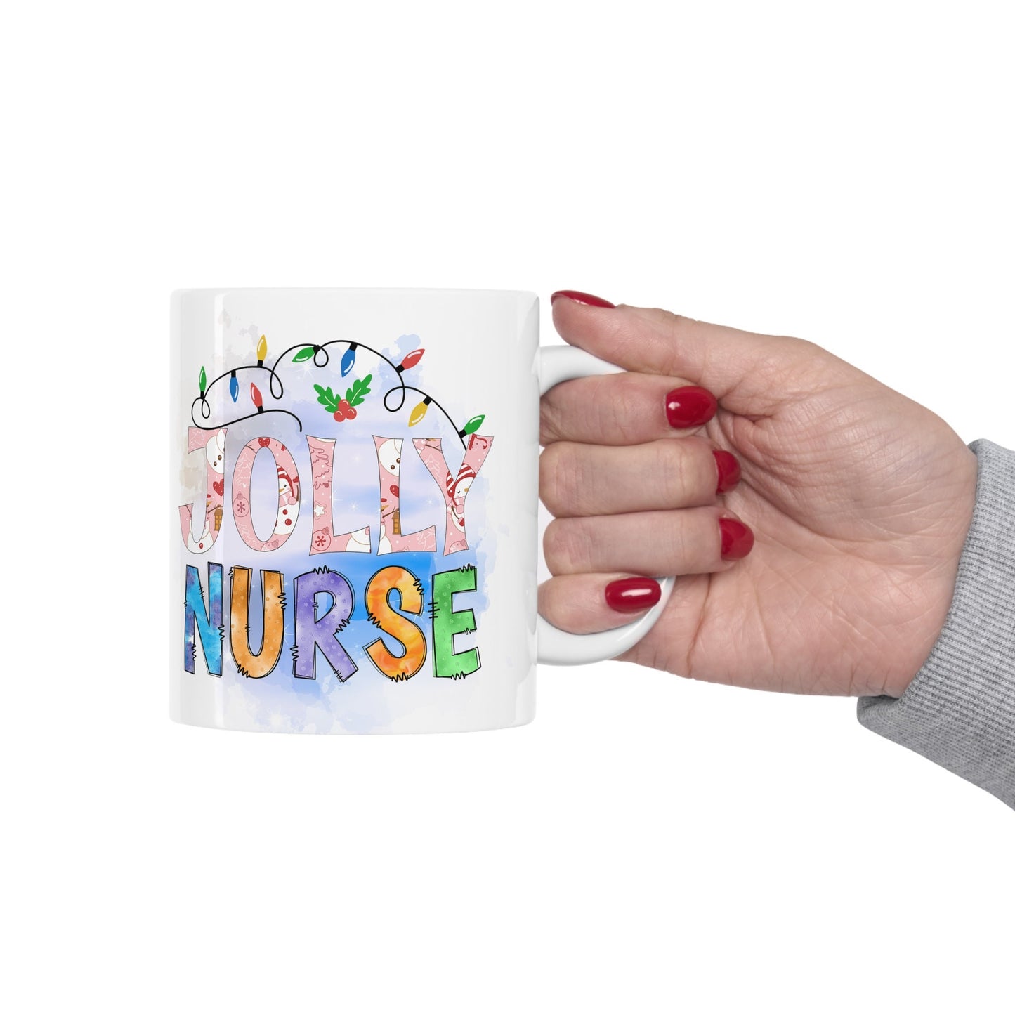 Jolly Nurse Christmas Mug, Perfect Holiday Cheer Coffee Mug, Gift Mug for Christmas Spirit, Cute X-Mas mug for Family and friends