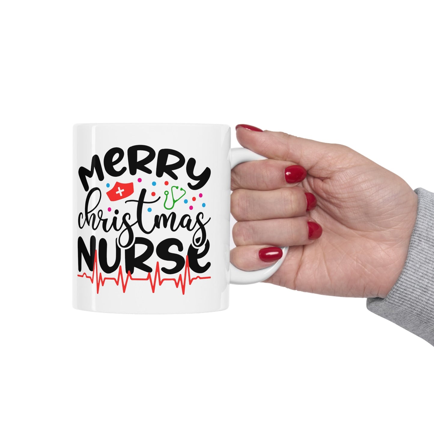 Merry Christmas Nurse Christmas Mug, Perfect Holiday Cheer Coffee Mug, Gift Mug for Christmas Spirit, Cute X-Mas mug for Family and friends