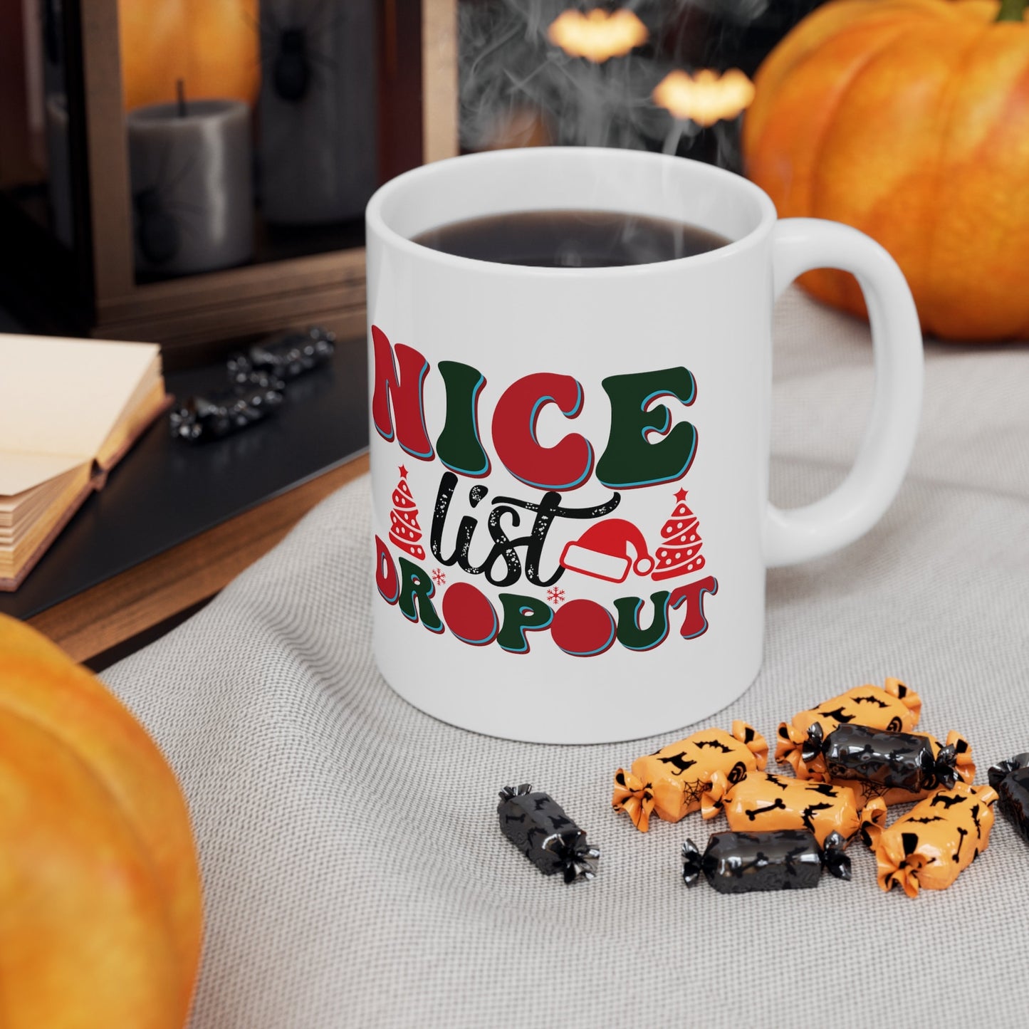 Nice List Dropout Christmas Mug, Perfect Holiday Cheer Coffee Mug, Gift Mug for Christmas Spirit, Cute X-Mas mug for Family and friends