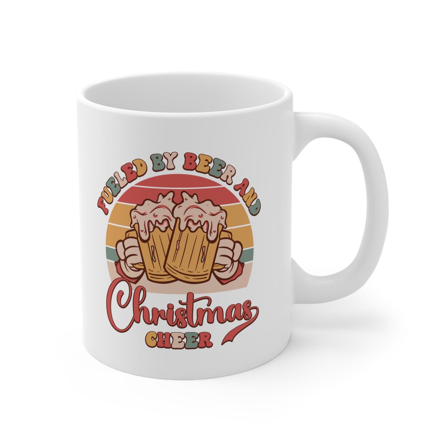 Fueled by Beer Christmas Mug, Perfect Holiday Cheer Coffee Mug, Gift Mug for Christmas Spirit, Cute X-Mas mug for Family and friends