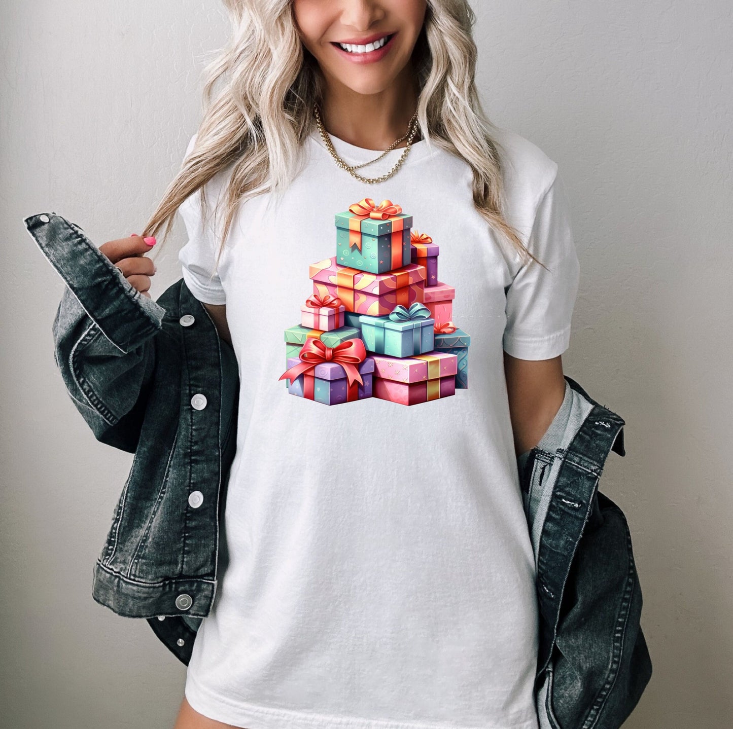 The Tower of Presents Christmas Shirt Makes the Perfect Gift for Friends, Family, Coworkers or yourself.  Check Out My Shop for even more Great Designs. www.scorpiontees.etsy.com