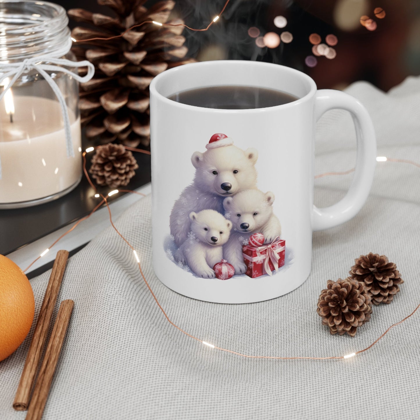Polar Bear Family Christmas Mug, Perfect Holiday Cheer Coffee Mug, Gift Mug for Christmas Spirit, Cute X-Mas mug for Family and friends