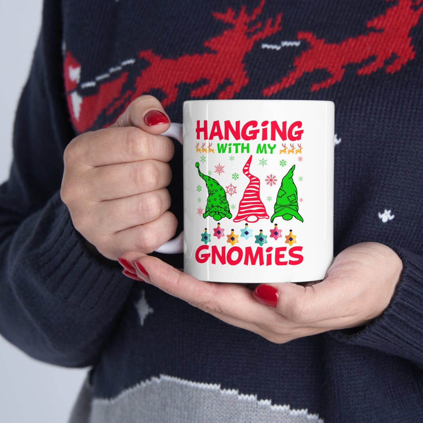 Hangin with My Gnomies Christmas Mug, Perfect Holiday Cheer Coffee Mug, Gift Mug for Christmas Spirit, Cute X-Mas mug for Family and friends