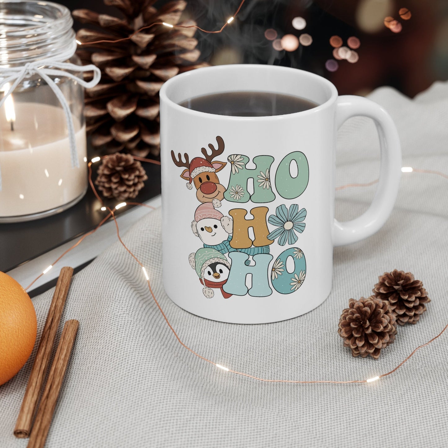 Ho Ho Ho Cute Animals Christmas Mug, Perfect Holiday Cheer Coffee Mug, Gift Mug for Christmas Spirit, Cute X-Mas mug for Family and friends