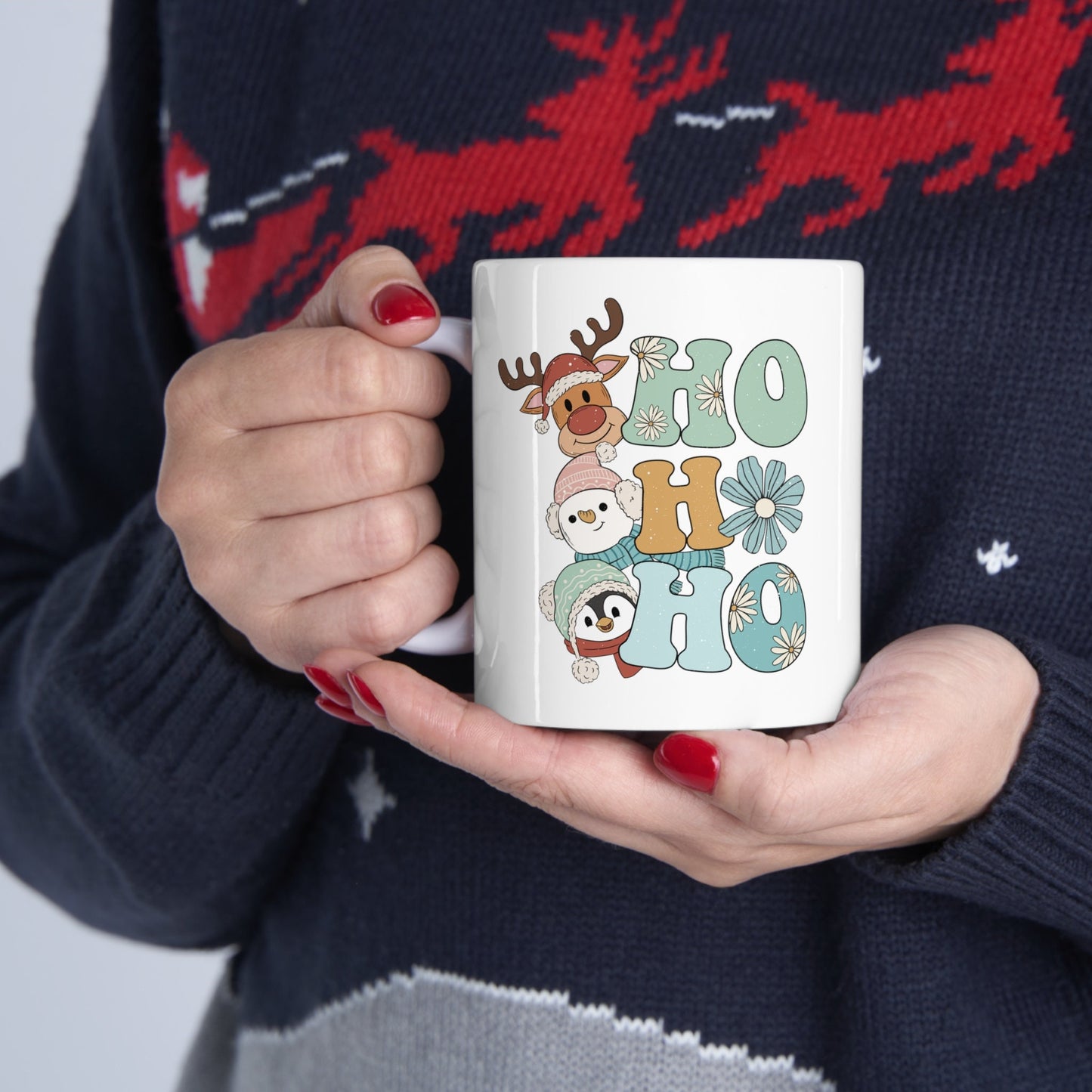 Ho Ho Ho Cute Animals Christmas Mug, Perfect Holiday Cheer Coffee Mug, Gift Mug for Christmas Spirit, Cute X-Mas mug for Family and friends