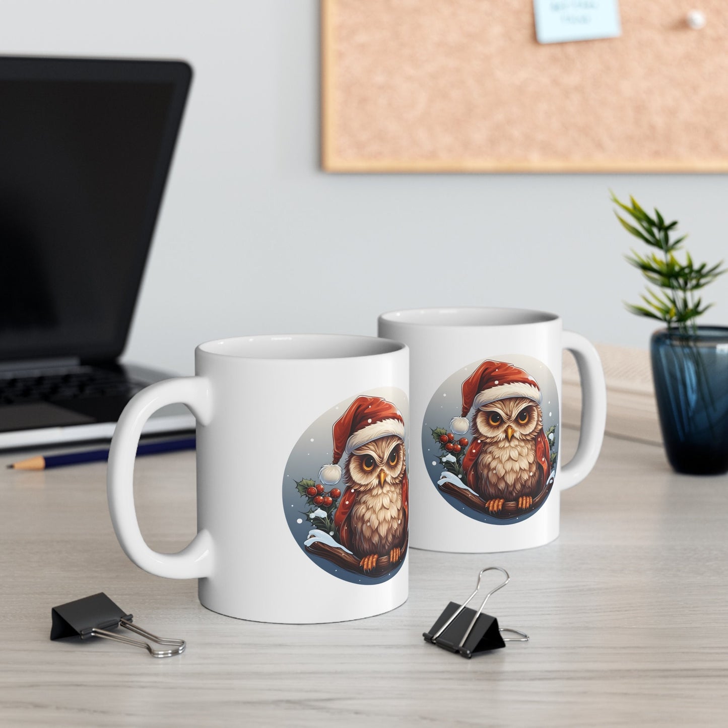 Santa Claus Hat Owl Christmas Mug, Perfect Holiday Cheer Coffee Mug, Gift Mug for Christmas Spirit, Cute X-Mas mug for Family and friends
