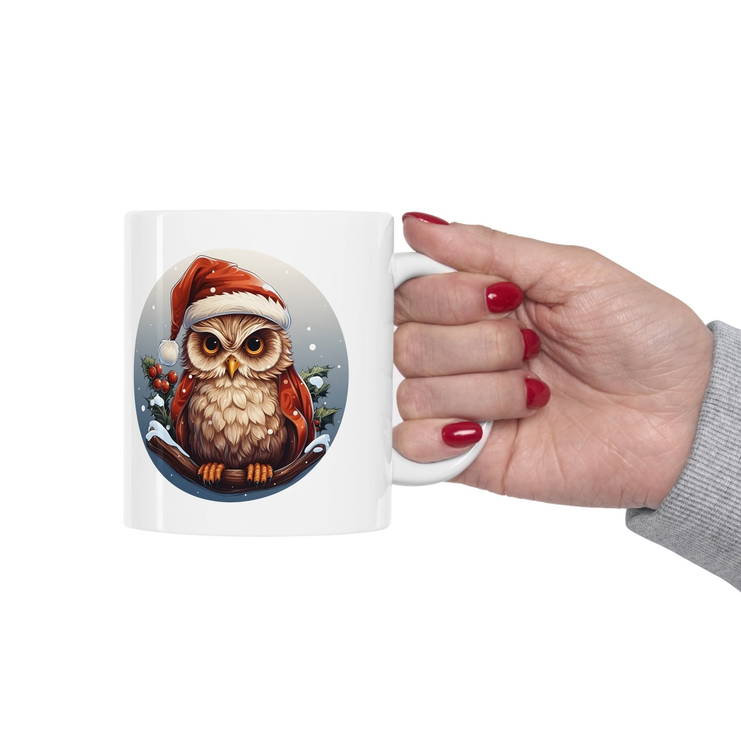 Santa Claus Hat Owl Christmas Mug, Perfect Holiday Cheer Coffee Mug, Gift Mug for Christmas Spirit, Cute X-Mas mug for Family and friends