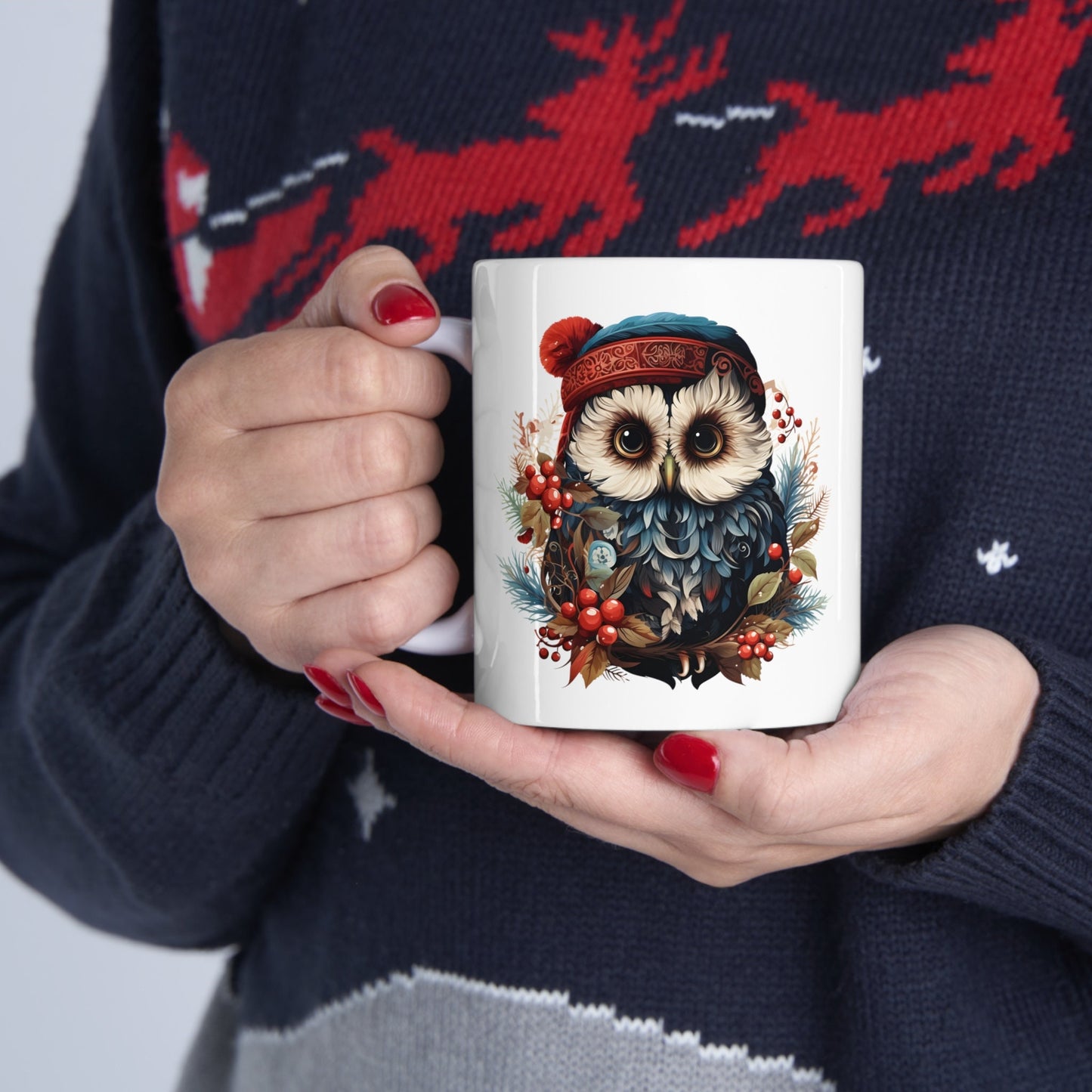 Christmas Owl Christmas Mug, Perfect Holiday Cheer Coffee Mug, Gift Mug for Christmas Spirit, Cute X-Mas mug for Family and friends