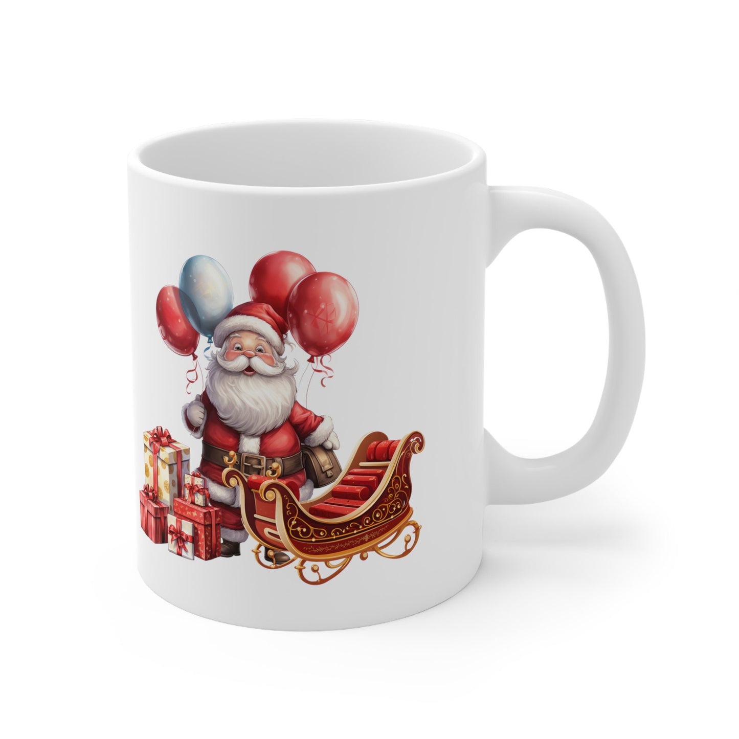 Santa Presents and Sleigh Christmas Mug, Perfect Holiday Cheer Coffee Mug, Gift Mug for X-Mas Spirit, Cute X-Mas mug for Family and friends