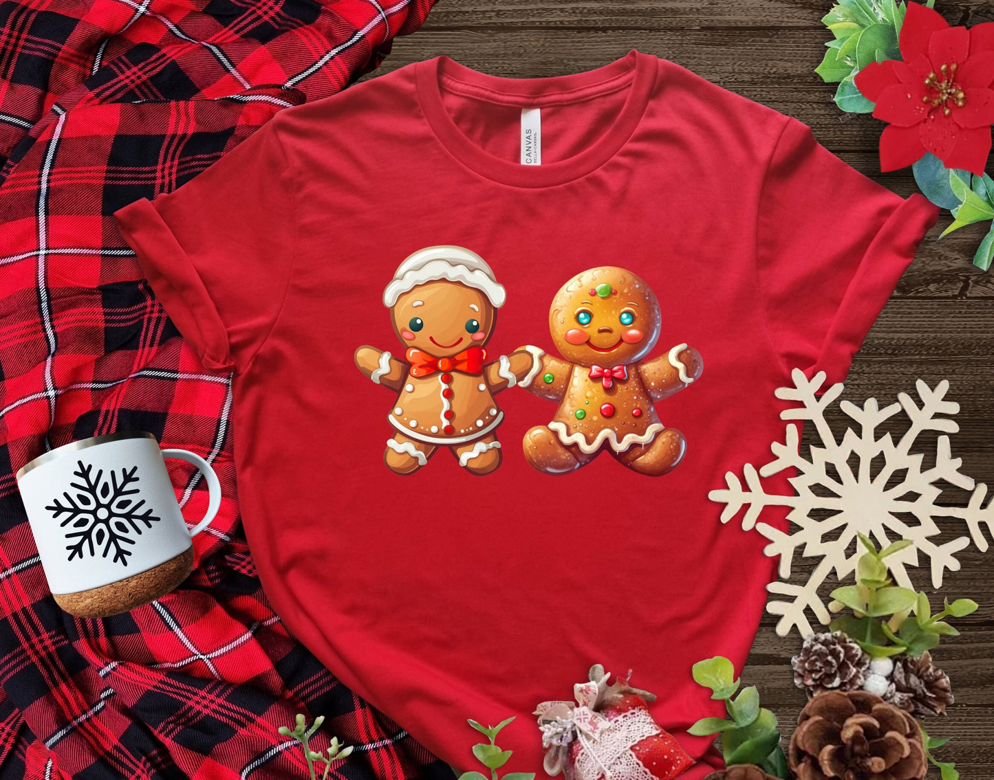 Gingerbread Man and Woman T-Shirt, Perfect Holiday Cheer Tee, Gift Shirt of Christmas Spirit, Cute Xmas Shirt for Family and friends