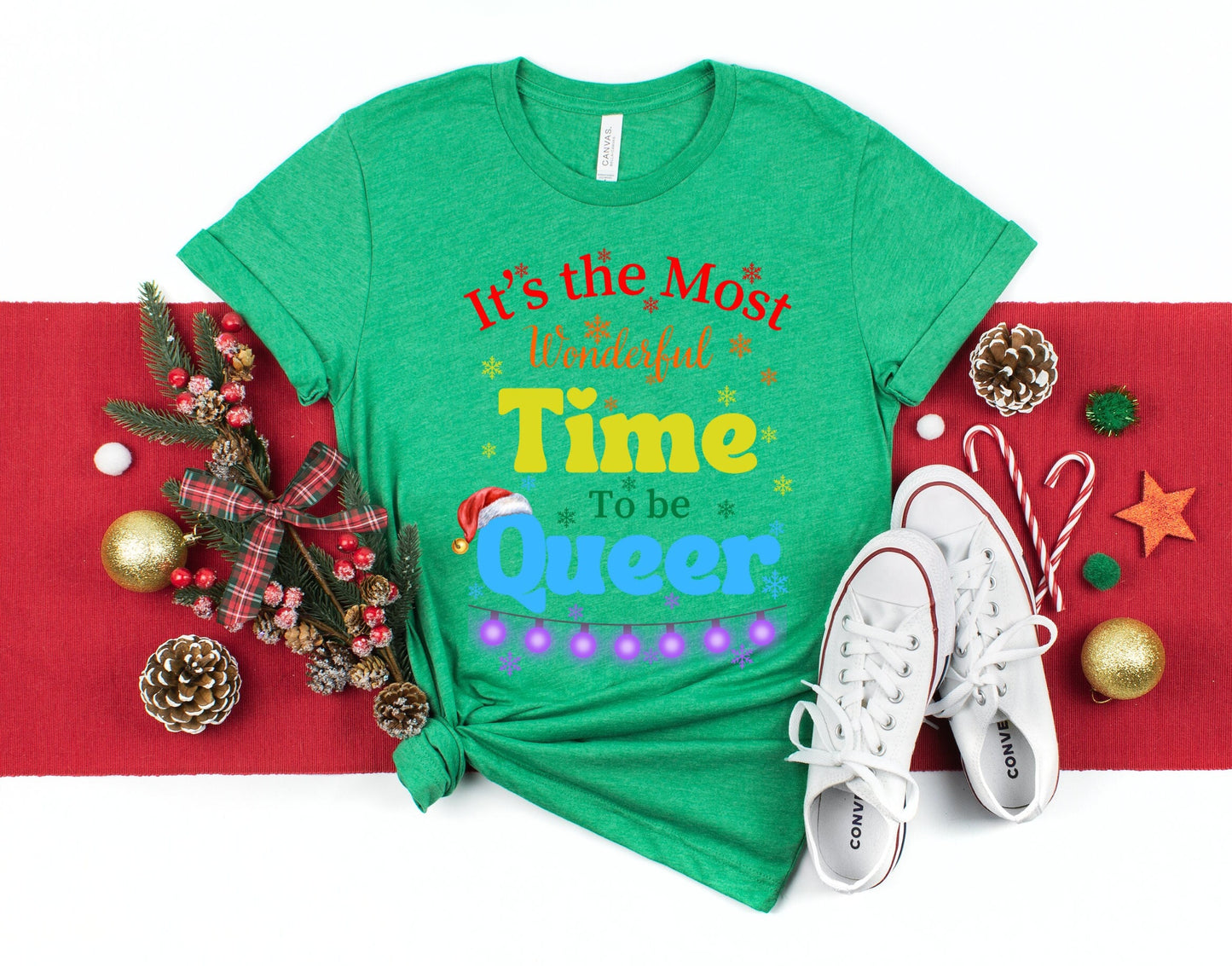 It's the Most Wonderful Time to be Queer Rainbow Christmas Shirt Makes the Perfect Gift for Friends, Family, Coworkers or yourself.  Check Out My Shop for even more Great Designs.
www.scorpiontees.etsy.com