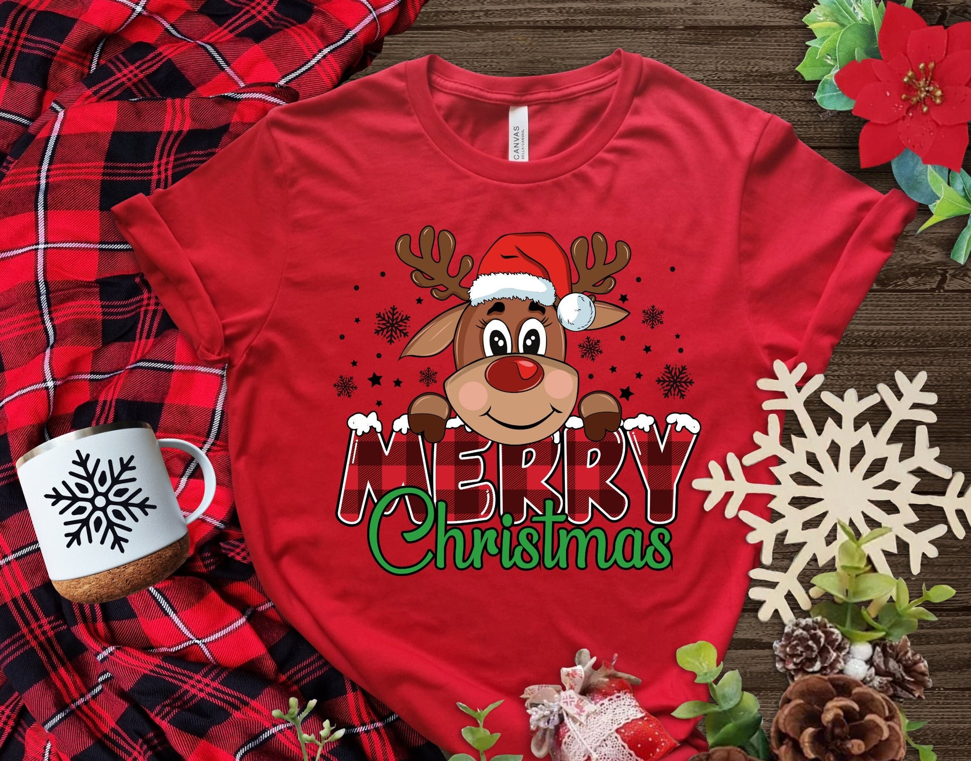 Merry Christmas Reindeer with pink hat and pink plaid word Merry Christmas Shirt Makes the Perfect Gift for Friends, Family, Coworkers or yourself.  Check Out My Shop for even more Great Designs.
www.scorpiontees.etsy.com