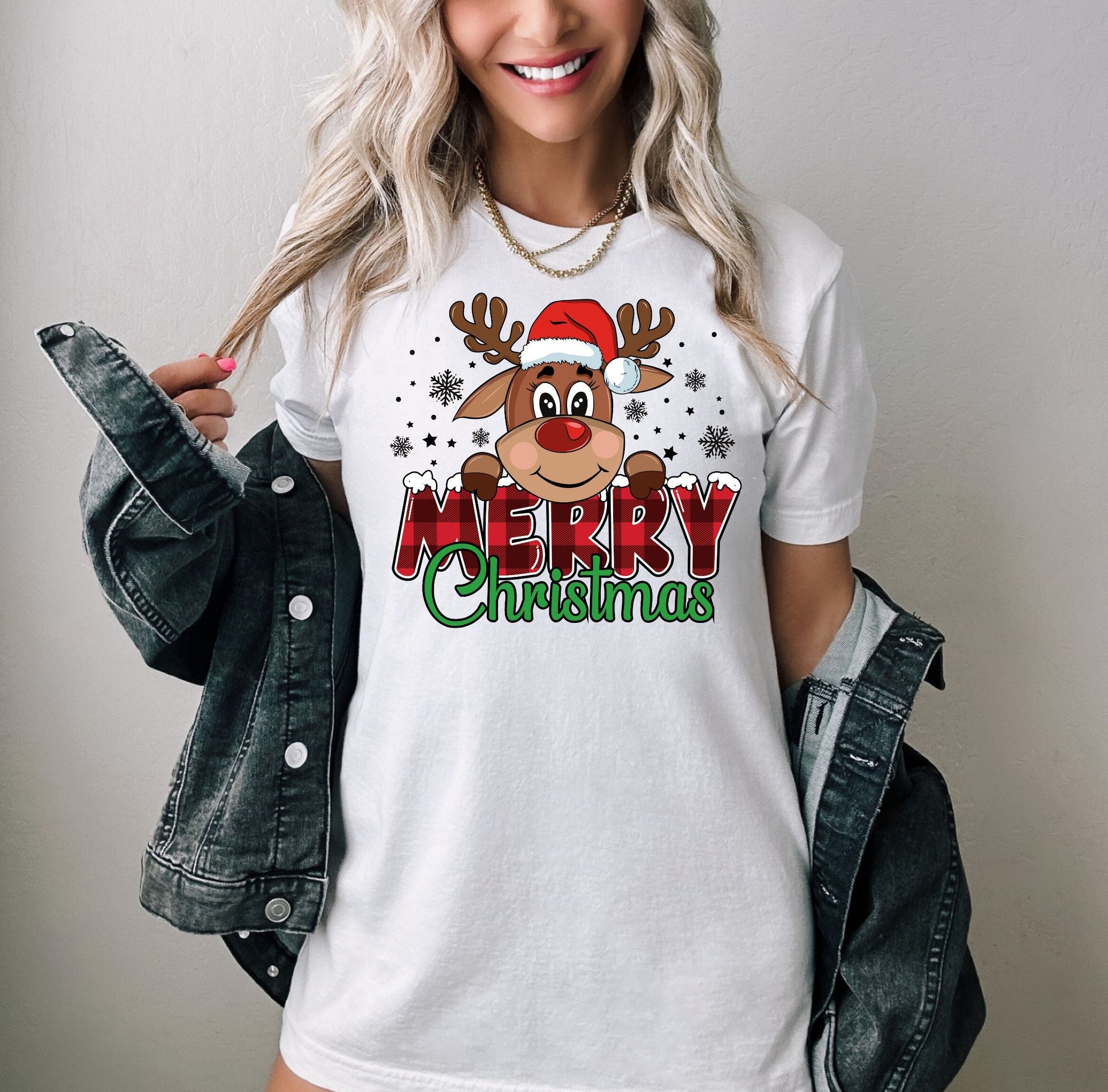 Merry Christmas Reindeer with pink hat and pink plaid word Merry Christmas Shirt Makes the Perfect Gift for Friends, Family, Coworkers or yourself.  Check Out My Shop for even more Great Designs.
www.scorpiontees.etsy.com