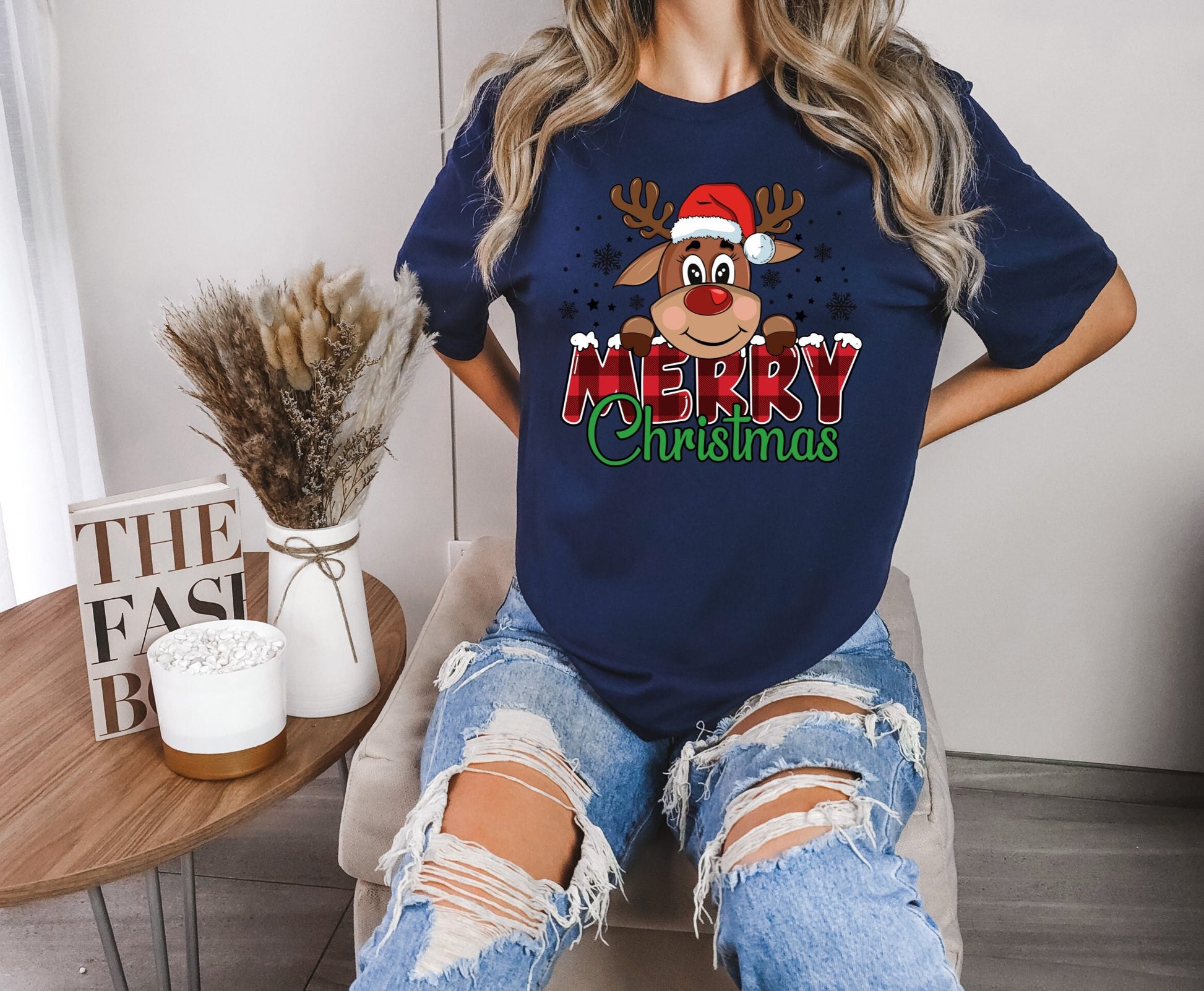 Merry Christmas Reindeer with pink hat and pink plaid word Merry Christmas Shirt Makes the Perfect Gift for Friends, Family, Coworkers or yourself.  Check Out My Shop for even more Great Designs.
www.scorpiontees.etsy.com