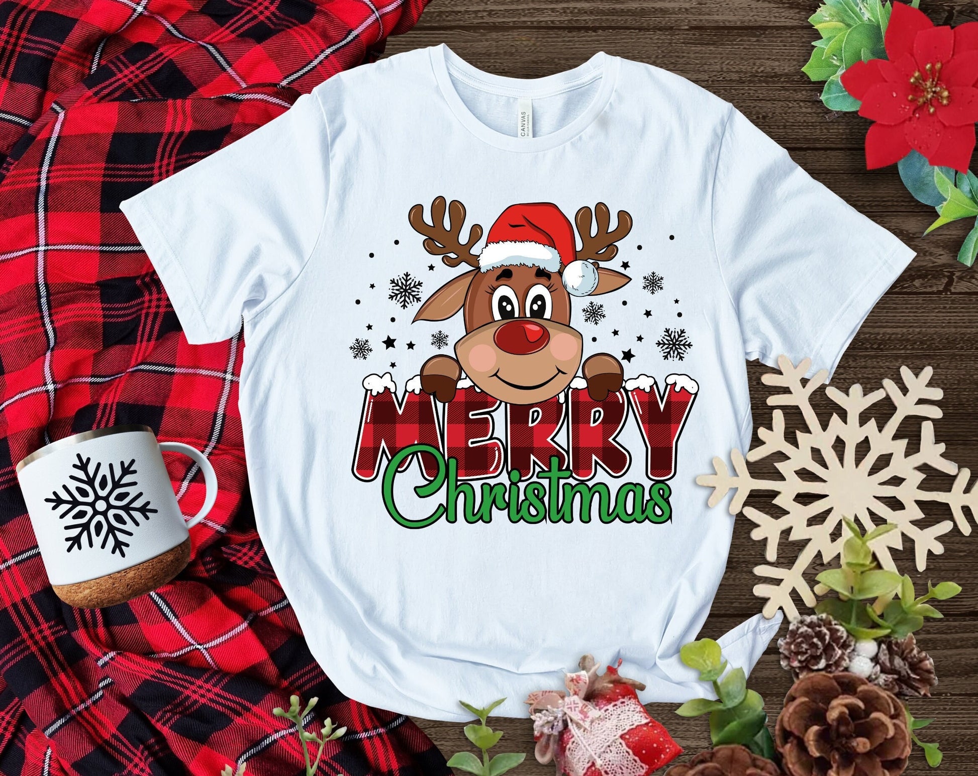 Merry Christmas Reindeer with pink hat and pink plaid word Merry Christmas Shirt Makes the Perfect Gift for Friends, Family, Coworkers or yourself.  Check Out My Shop for even more Great Designs.
www.scorpiontees.etsy.com