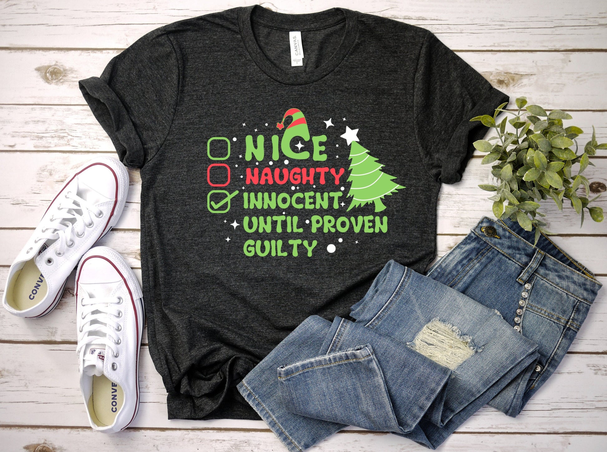 The Naughty List Innocent until proven guilty Christmas Shirt Makes the Perfect Gift for Friends, Family, Coworkers or yourself.  Check Out My Shop for even more Great Designs. www.scorpiontees.etsy.com