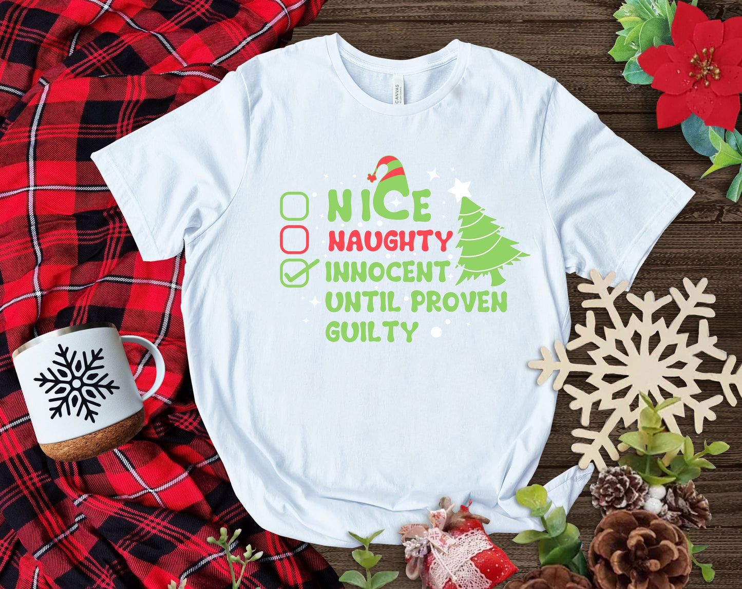 The Naughty List Innocent until proven guilty Christmas Shirt Makes the Perfect Gift for Friends, Family, Coworkers or yourself.  Check Out My Shop for even more Great Designs. www.scorpiontees.etsy.com