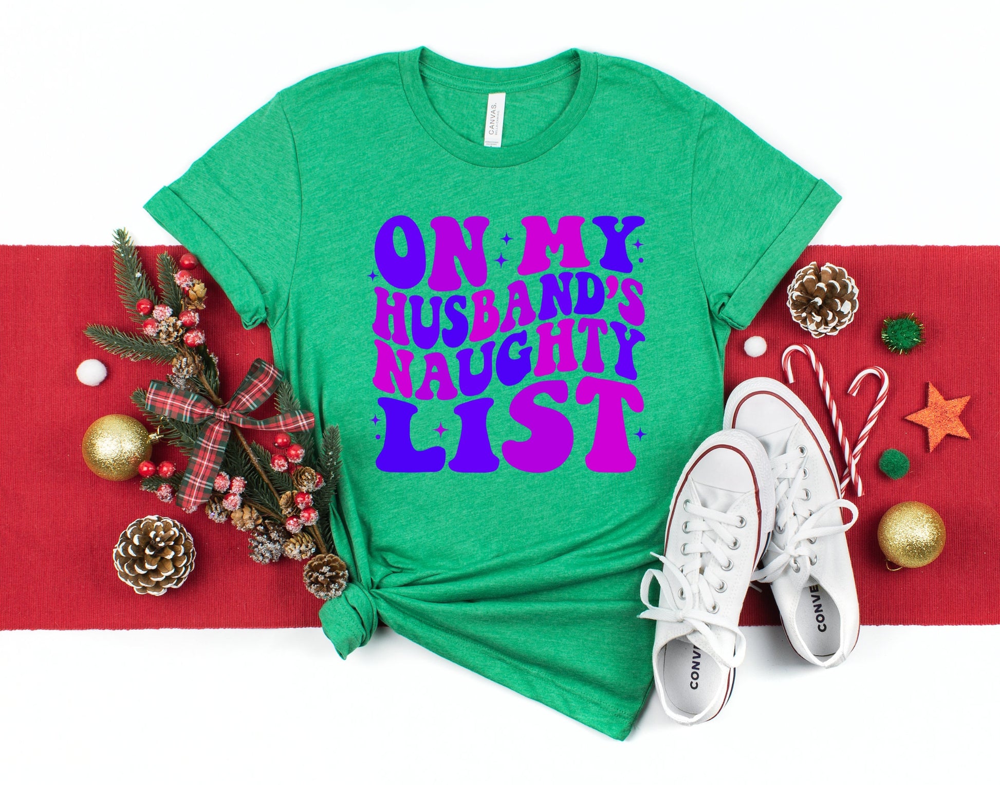 The On My Husbands Naughty List Christmas Shirt Makes the Perfect Gift for Friends, Family, Coworkers or yourself.  Check Out My Shop for even more Great Designs. www.scorpiontees.etsy.com